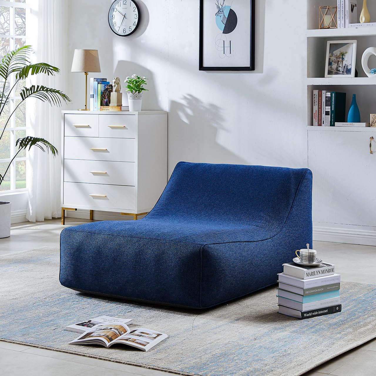 Premium PRO Design Aufblasbarer Camping Sessel mit Textil-Bezug - Ergonomischer Outdoor Lounge Chair - Doppelwandig & Robust - Strand & Festival Luftsofa (Meridian Chair mit Lounge Sitz, Blau)