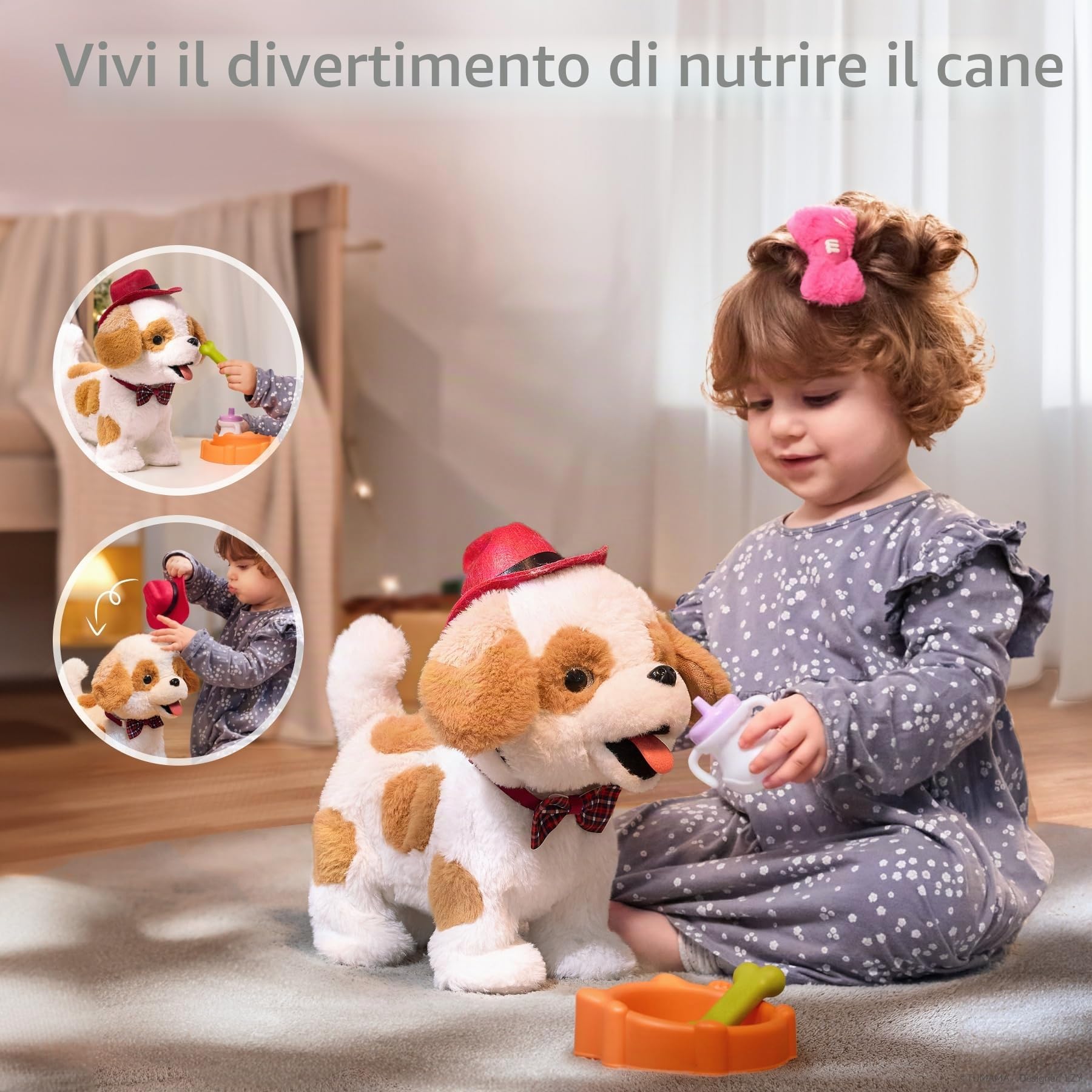 Peluche Cane Interattivo che Abbaia e Cammina e Leccare con Guinzaglio Giocattolo per Bambini 3-6+ Anni
