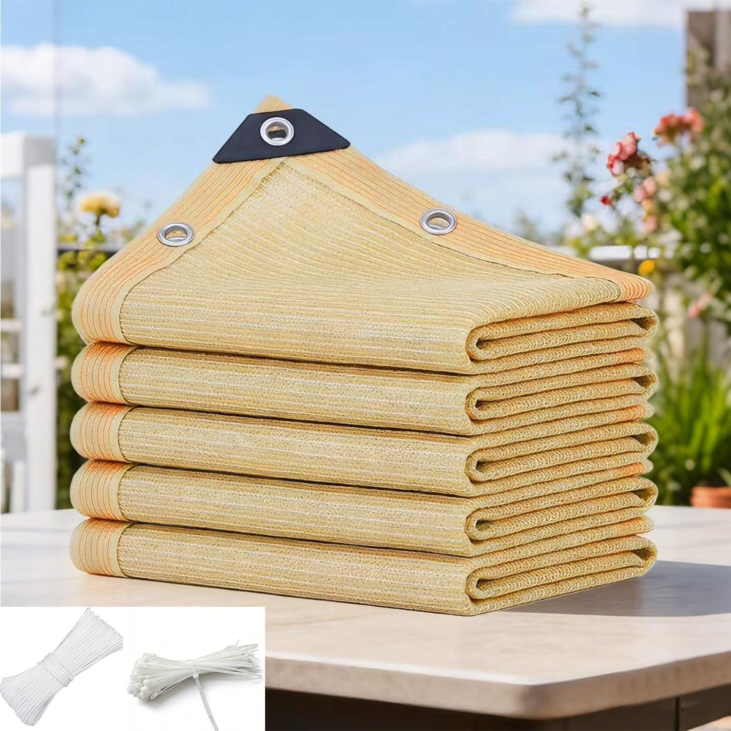 Sonnenschutz Segel Sonnensegel Hdpe-Gewebe, Rechteckig Schattiernetz mit Ösen, Luftdurchlässig Wasserdurchlässig Schattierungsnetz für Terrasse Balkon, Creme Farben(4 x 7m)