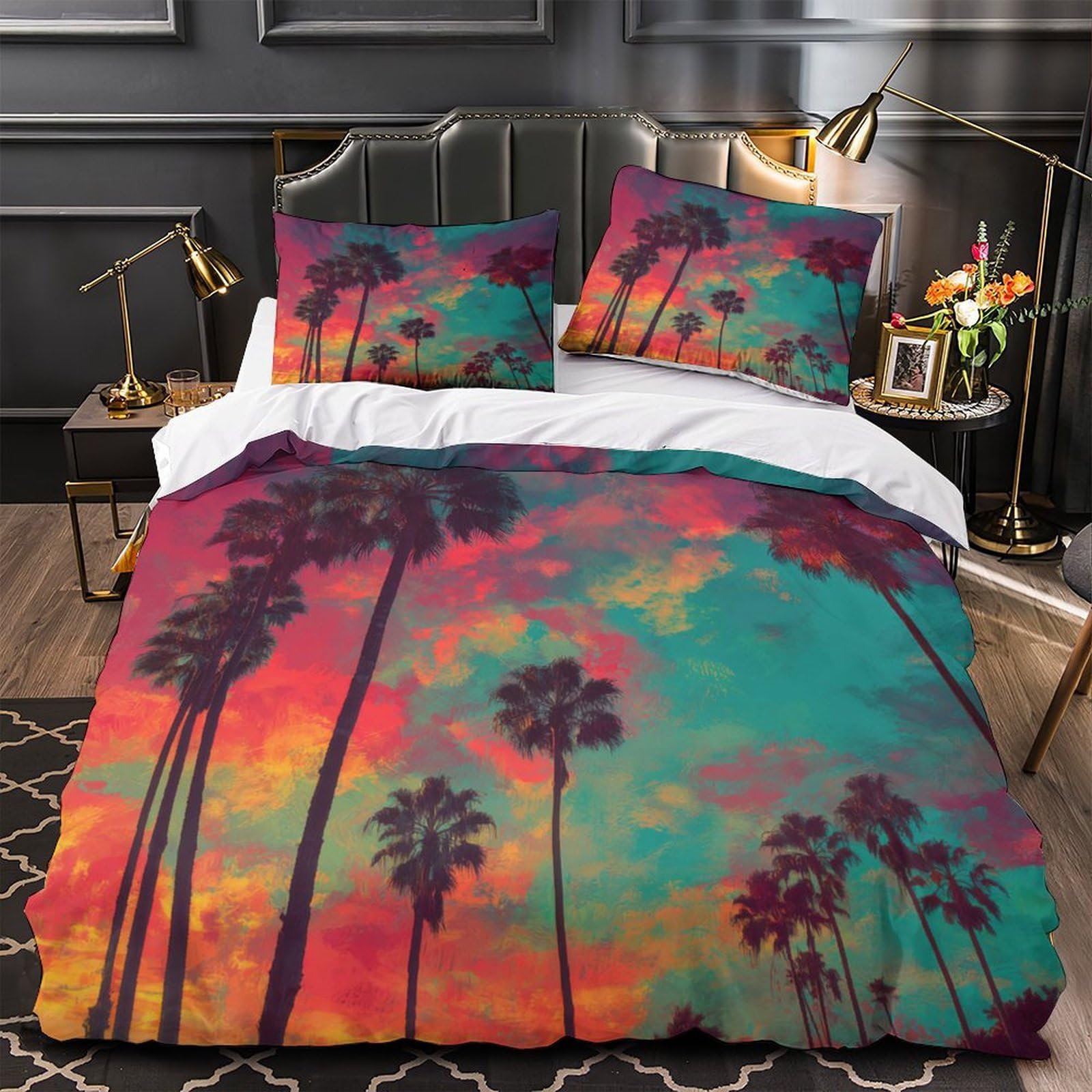 Housse de couette palmiers 140x200 microfibre lit single