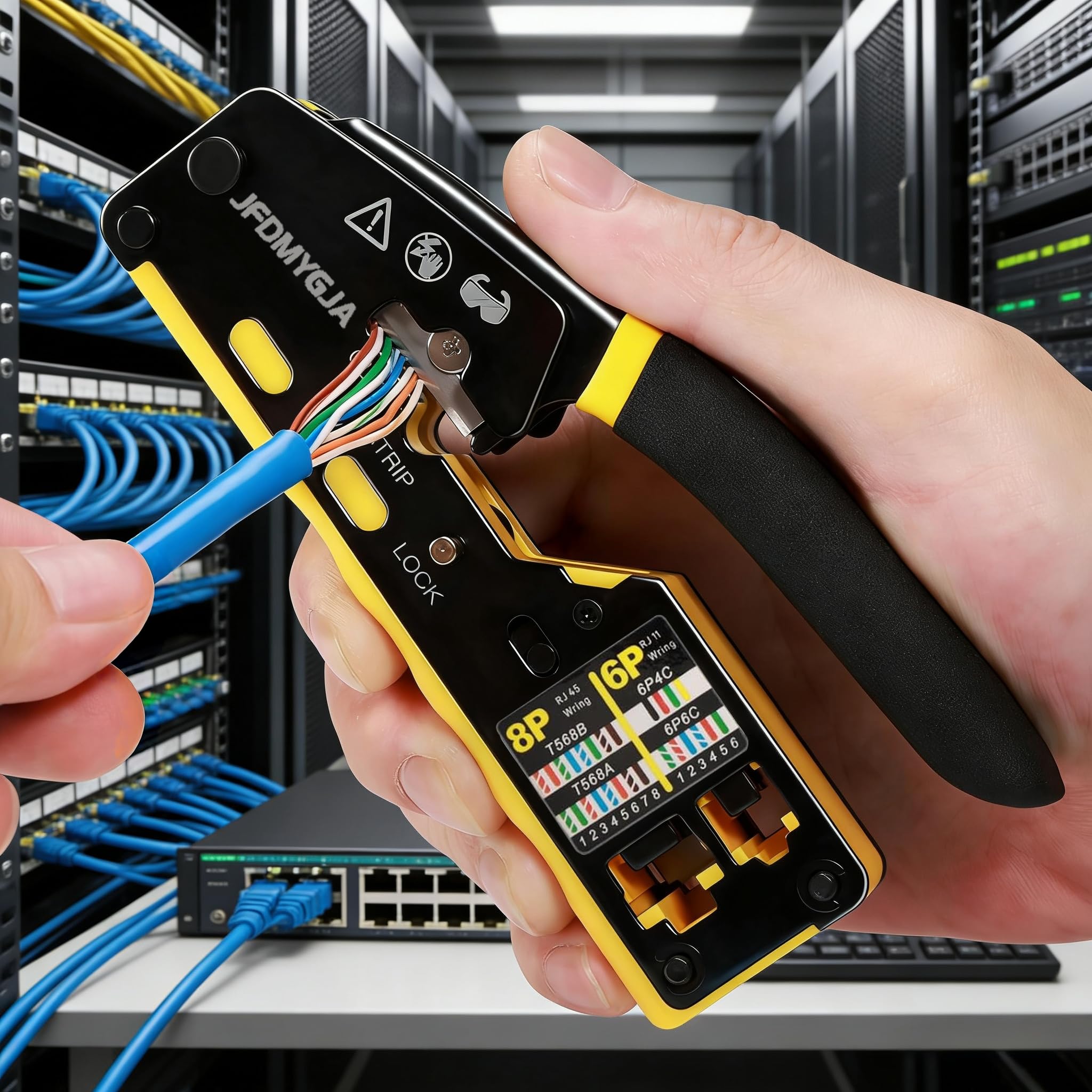 RJ45 Crimp Tool Kit Pass Through, Ethernet Crimper Cat6 Cat5e Cat5 | Ethernet-Crimpzange mit Netzwerkkabeltester, RJ45 Pass Through Steckverbinder, Abisolierzange
