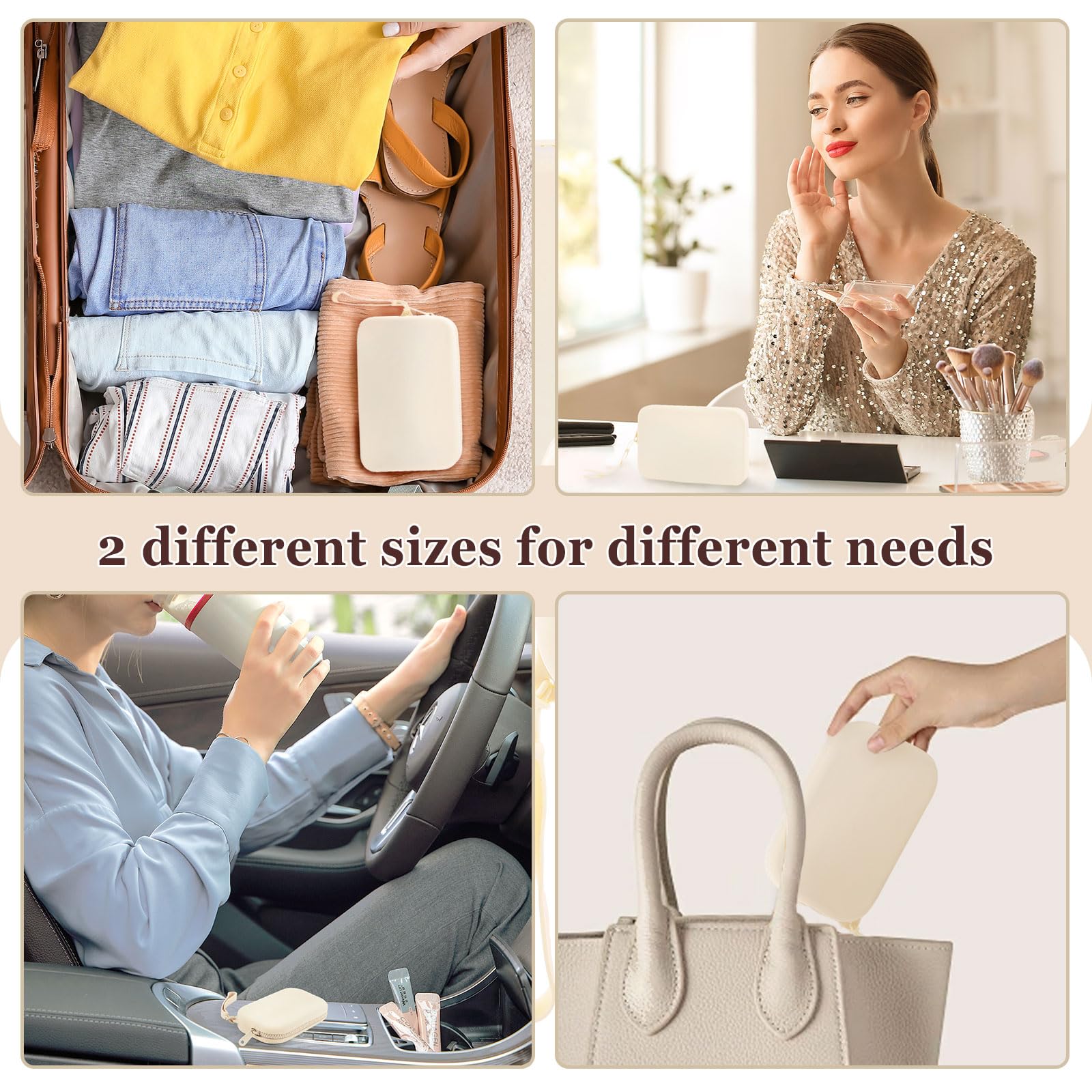 DAMILY Borsa Cosmetica in Silicone Impermeabile, Borsa Cosmetica Portatile Da Viaggio, Borsa Di Lavaggio Carina, Portafoglio Della Borsa Cosmetica Della Chiusura Lampo, Unisex (Beige)