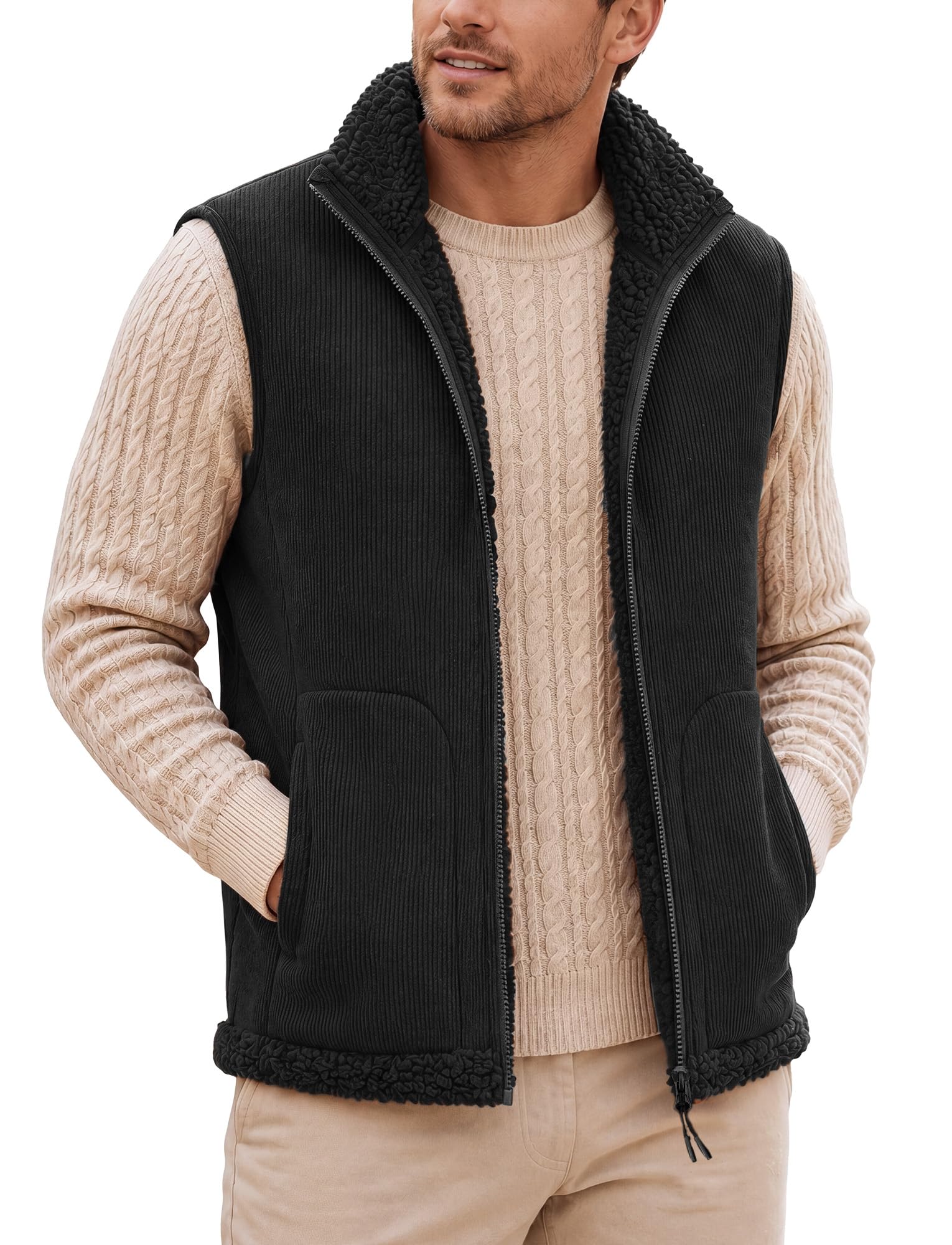 Gilet da uomo in velluto a coste foderato in pile gilet invernale senza