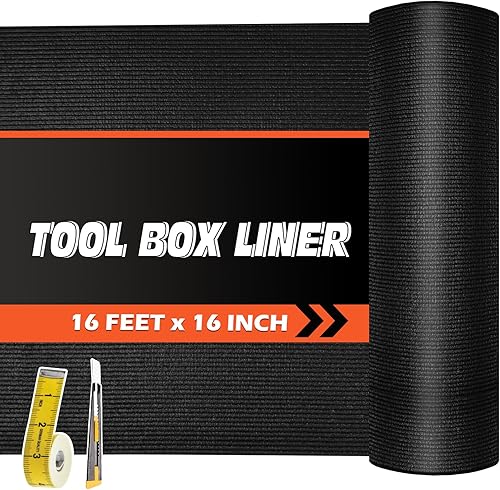 Revestimiento de caja de herramientas de grado profesional de espuma de 16 pies x 16 pulgadas, forro negro para cajón, tapete antideslizante, caja