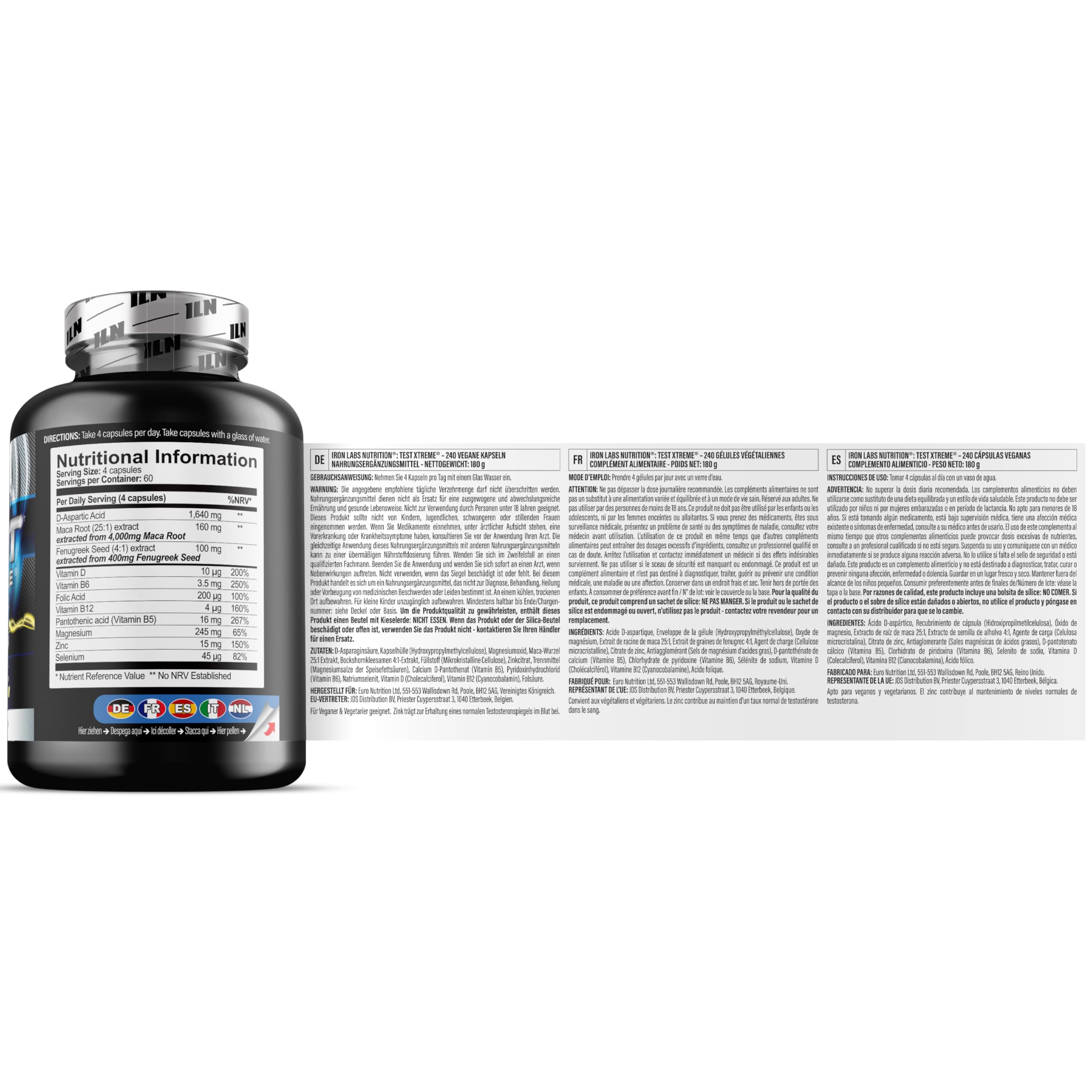 Test Xtreme Booster Kapseln für Männer – Hochdosierte Formel mit D-Asparaginsäure, Maca, Zink und Magnesium – 240 Vegane Kapseln