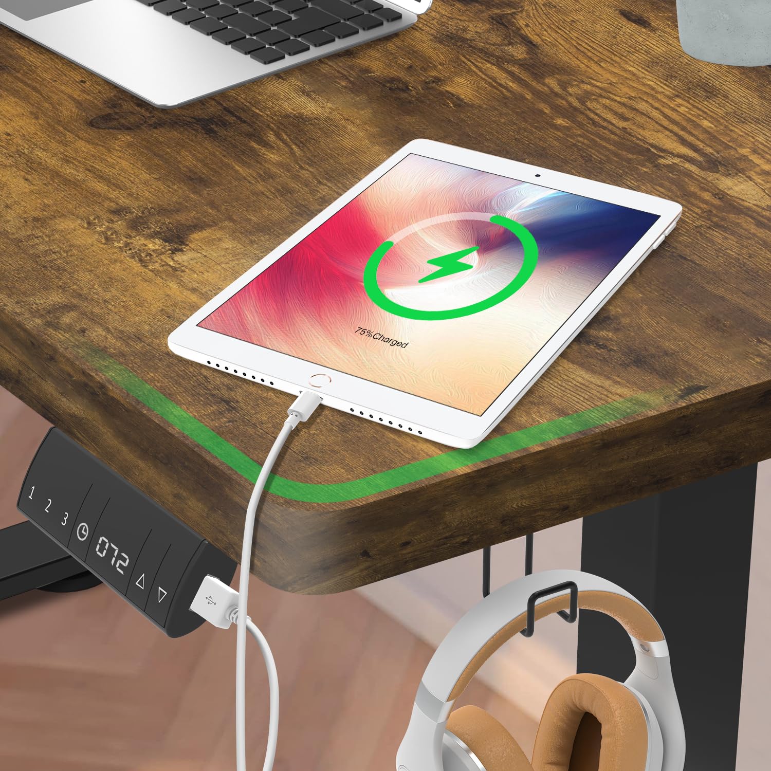 TRIUMPHKEY Scrivania Elettrica Regolabile in Altezza,200 x 80 cm,Presa USB, 3 Controllo Memoria, Scrivania, Altezza Regolabile, Anti-collisione,Elettrica Ergonomica, per Computer