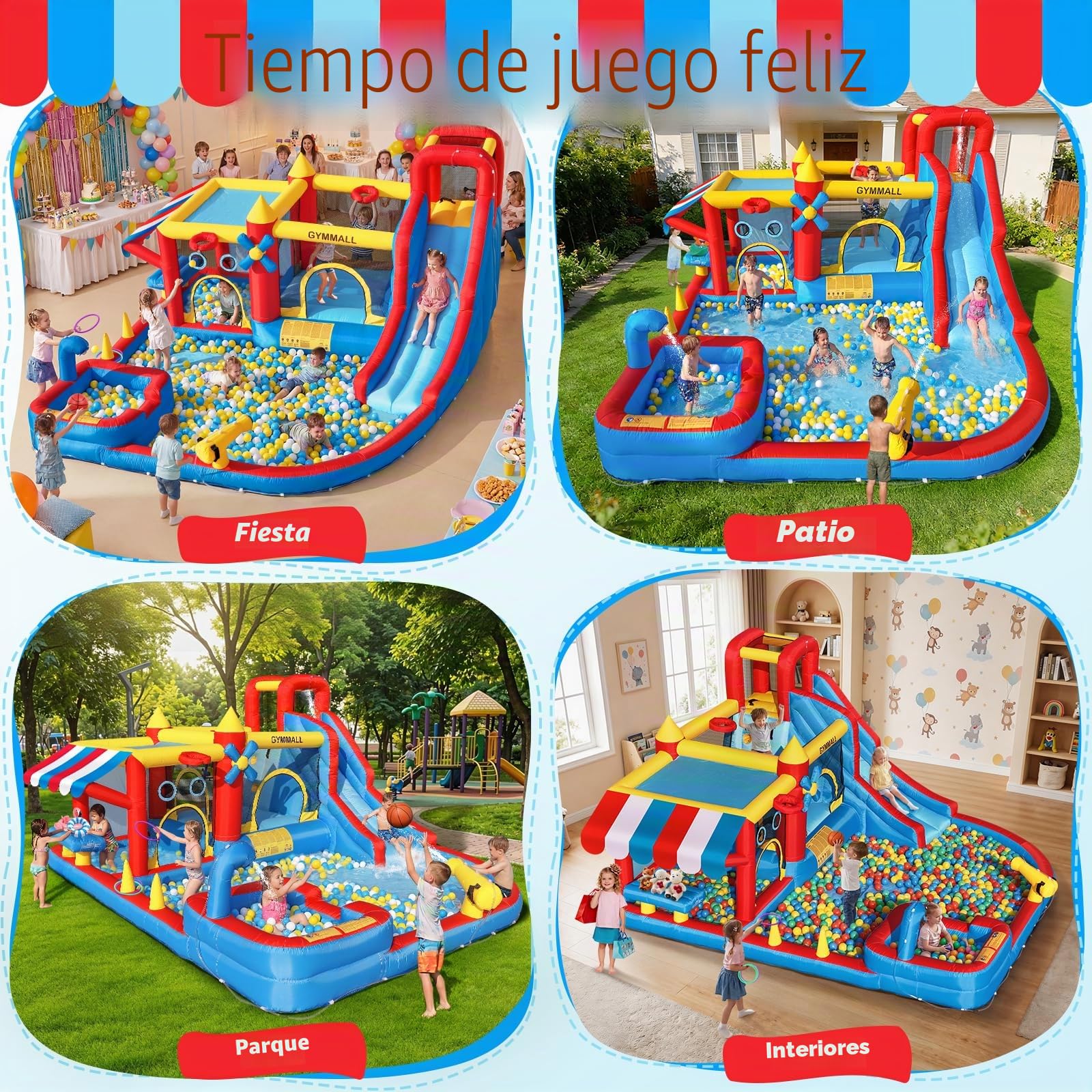 Castillo Hinchable 10 en 1 Niños – Supermercado Simulado, Tobogán de Agua, Piscina de Chapoteo, Tobogán Largo, Trampolín, Soplador 550W – Ideal Cumpleaños, Fiestas, Vacaciones