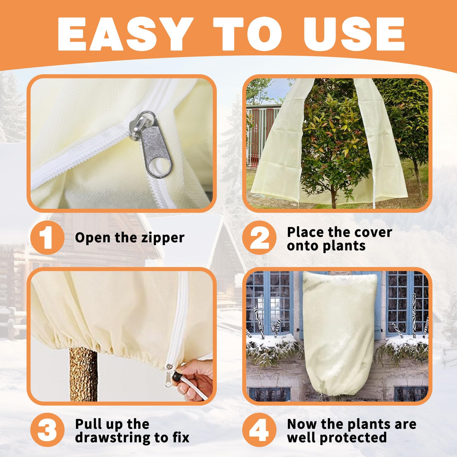 3Pcs Plant Fleece Frost Protection with Zipper Drawstring, Non-Woven Fabric Winter Plant Cover with Garden Gloves - Image 4