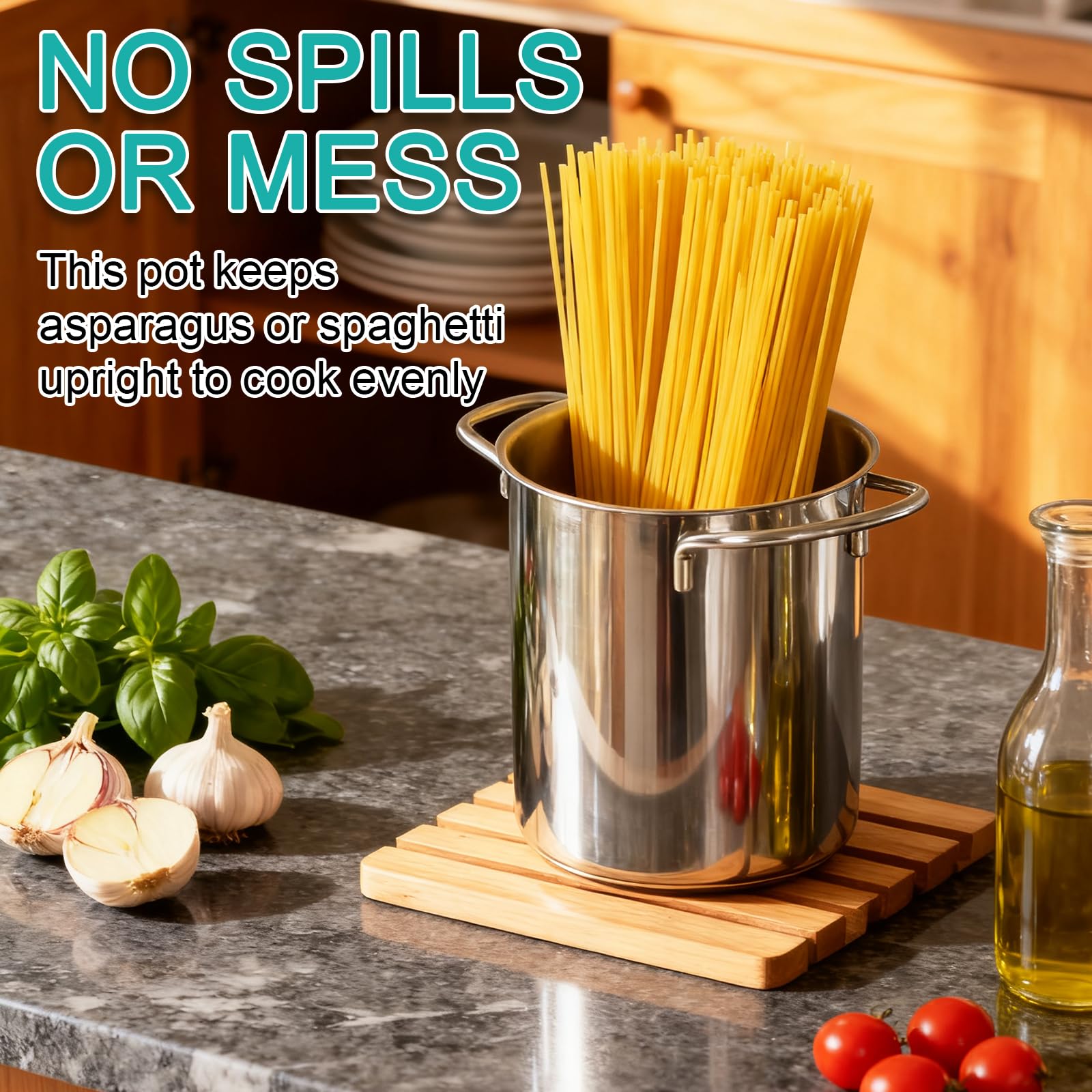 APACALI 1 Pezzo Pentola per Asparagi, Pentola per Spaghetti con Filtro, 3L Pentola per Pasta, 16cm Pentola per Pasta, Pentola per Cucinare Asparagi o Spaghetti in Acciaio Inox