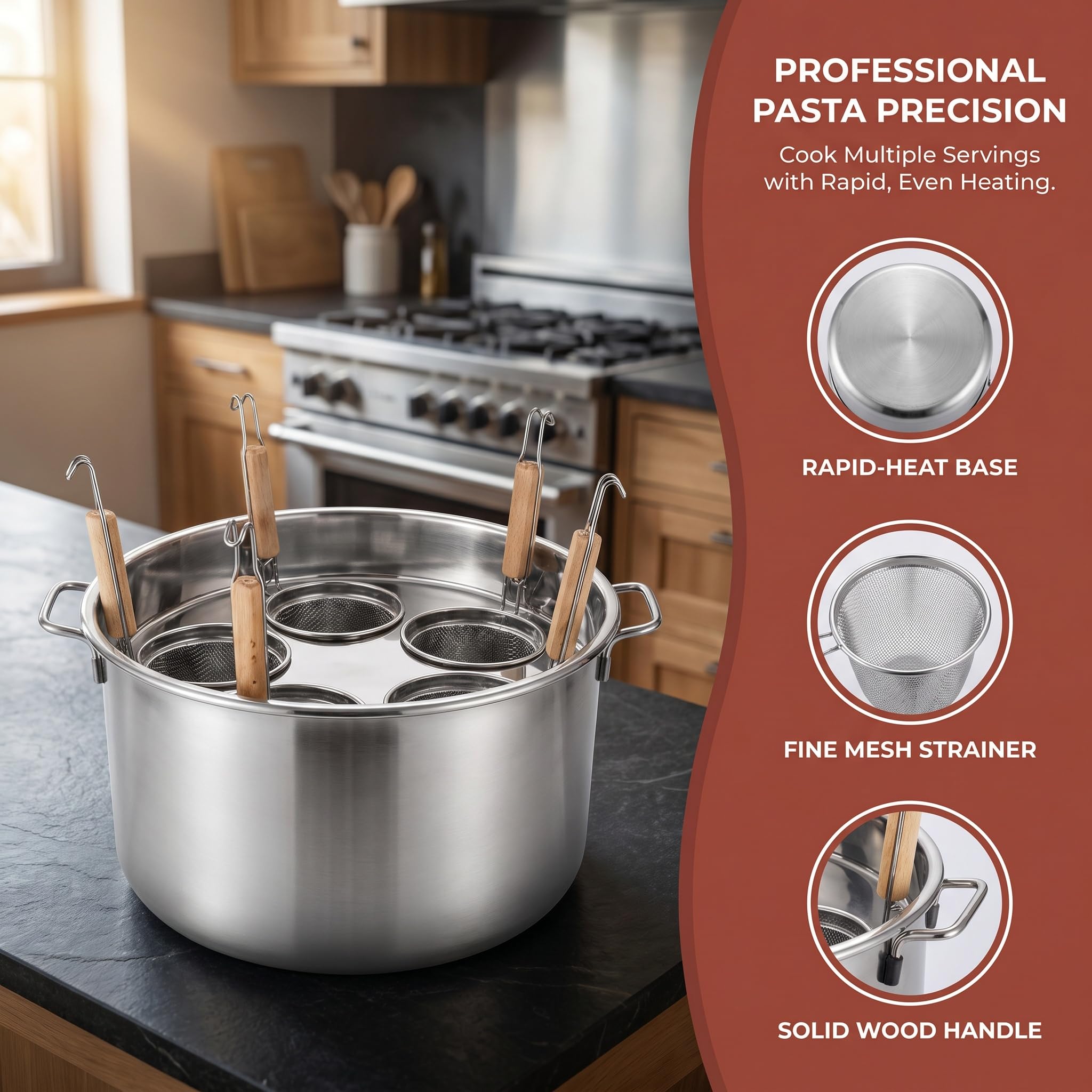 Pentola per Pasta in Acciaio Inox con Cestello Scolapasta - Pentola A 3/4/5 Fori per Uso Domestico, Ristorante E Commerciale - Utensile da Cucina Resistente per Una Pasta Perfetta 4 Hole