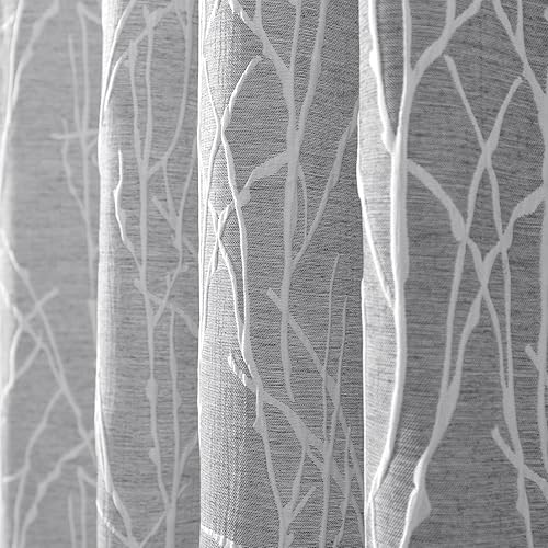 Miniatura 2 de Cortinas gris oscuro de 108 pulgadas de largo para sala de estar, juego de 2 paneles con bolsillo con pestaña trasera, diseño único de árbol, filtro