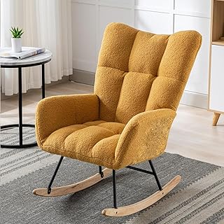 Mecedora Moderna para Sala de Estar y Oficina con Respaldo Alto y tapizado de Peluche, Color (55 x 75 x 82 cm/22 x 30 x 32 Pulgadas) (Amarillo 55 x 75 x 82 cm/22 x 30 x 32 Pulgadas)