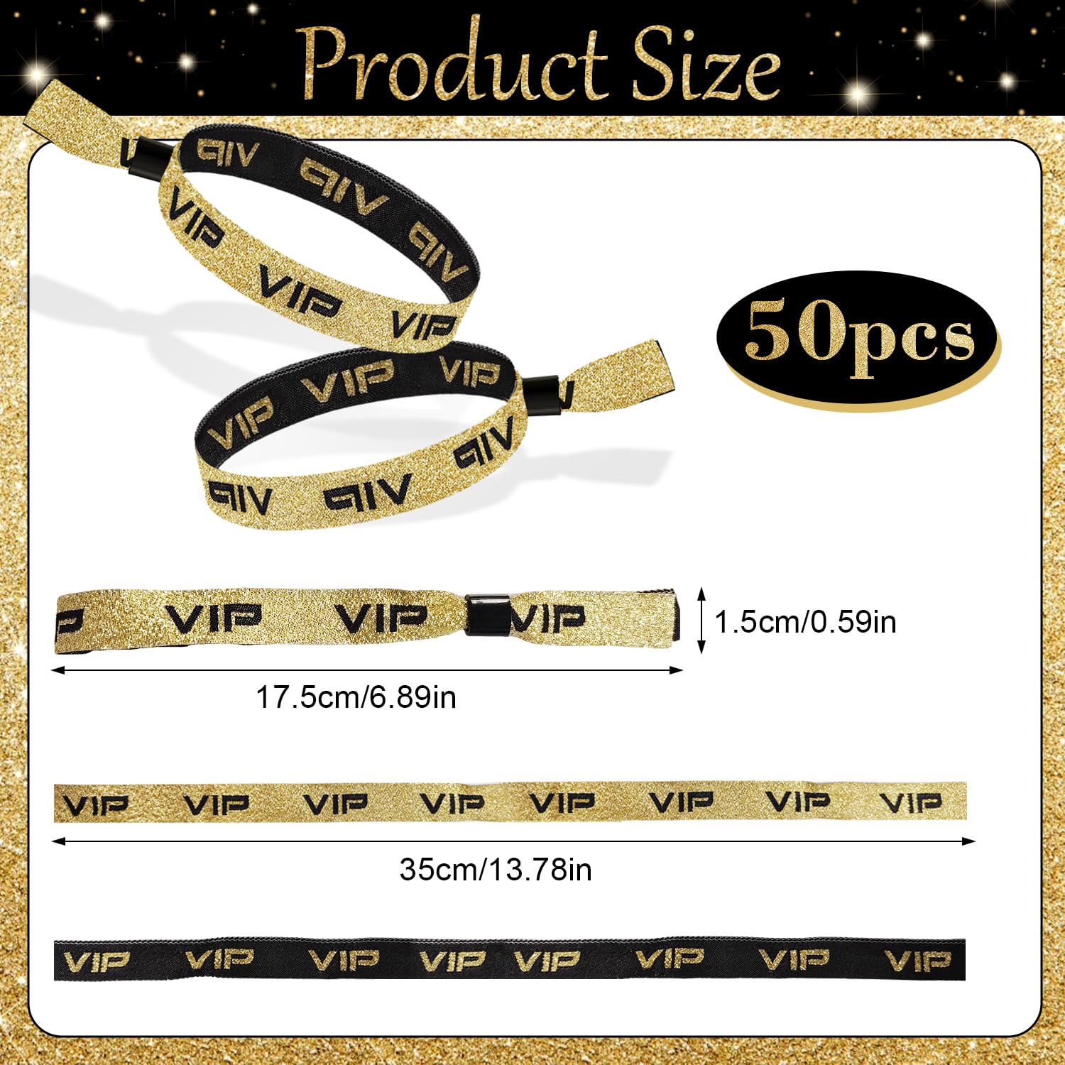 50 Stück Eintrittsbänder Einlassbänder Festival Armbänder Einlassbändchen Vip Bändchen Einlassbänder Stoff Schwarzes Gold für Hochzeit Party Konzerte Bars Geburtstagsfeiern Hochzeitsfeste