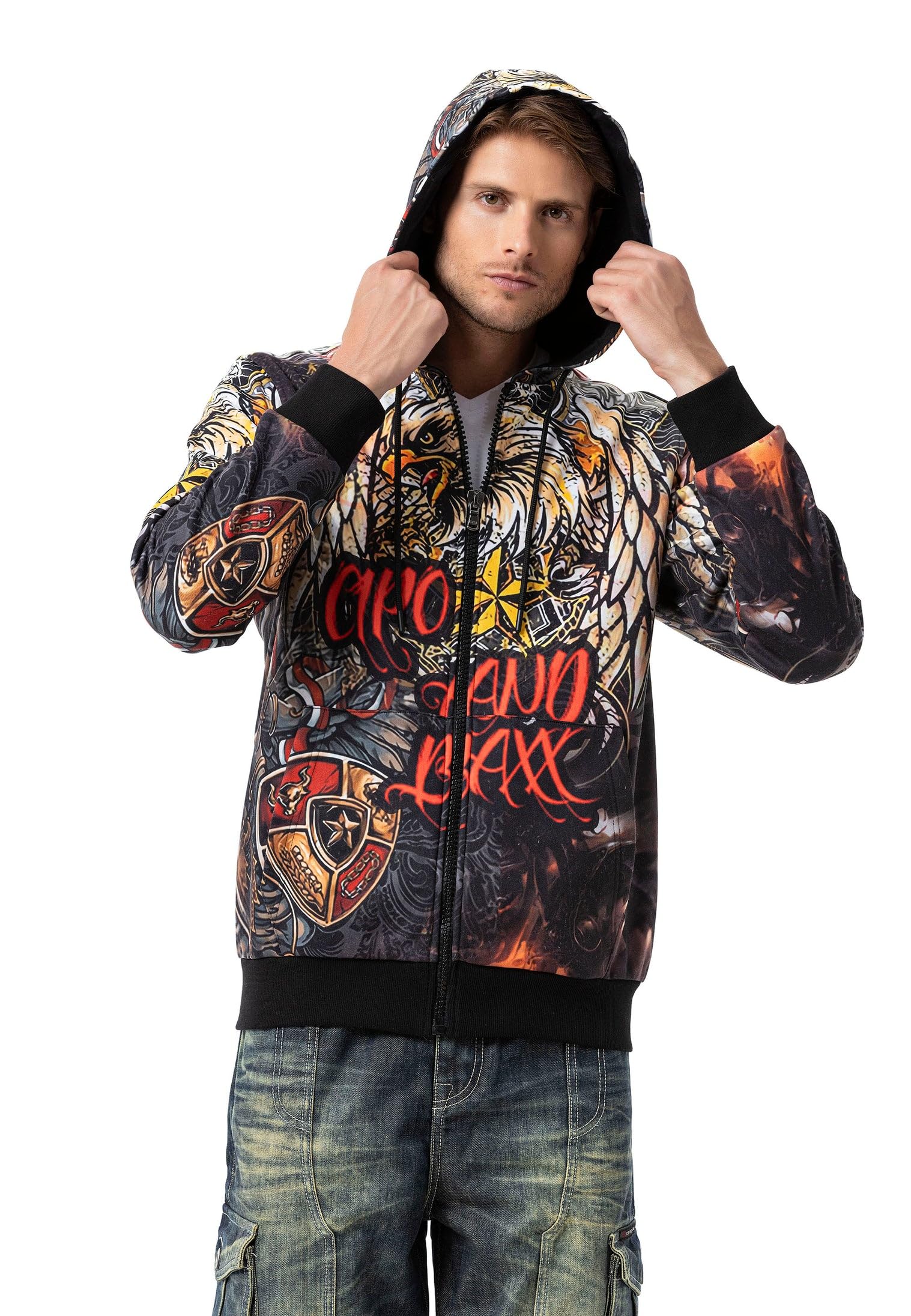 Cipo & Baxx Sudadera básica con capucha y cremallera para hombre