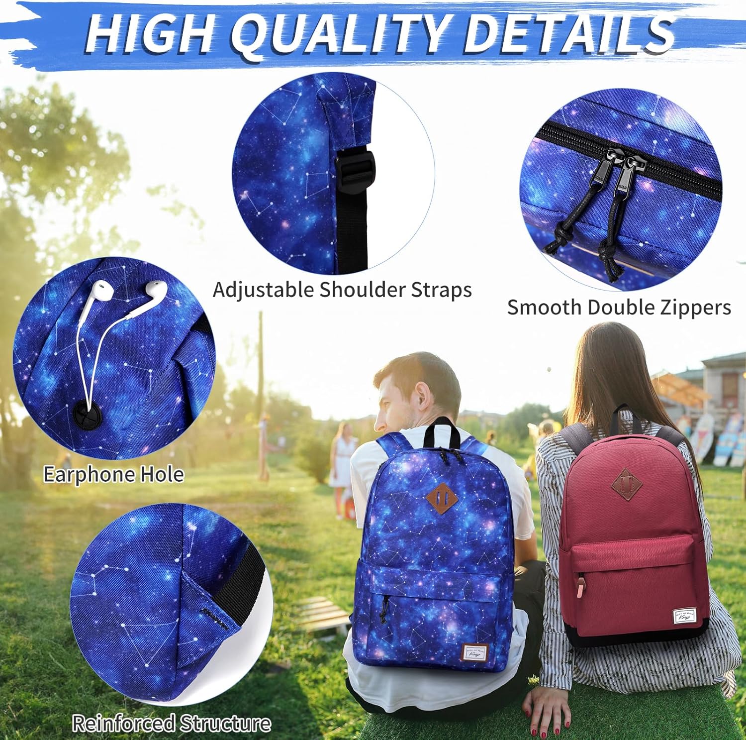 Kasqo School Backpack, Classic Lightweight 14-15.6 Inch Laptop Bookbag for Men Women Teens Girls Boys College