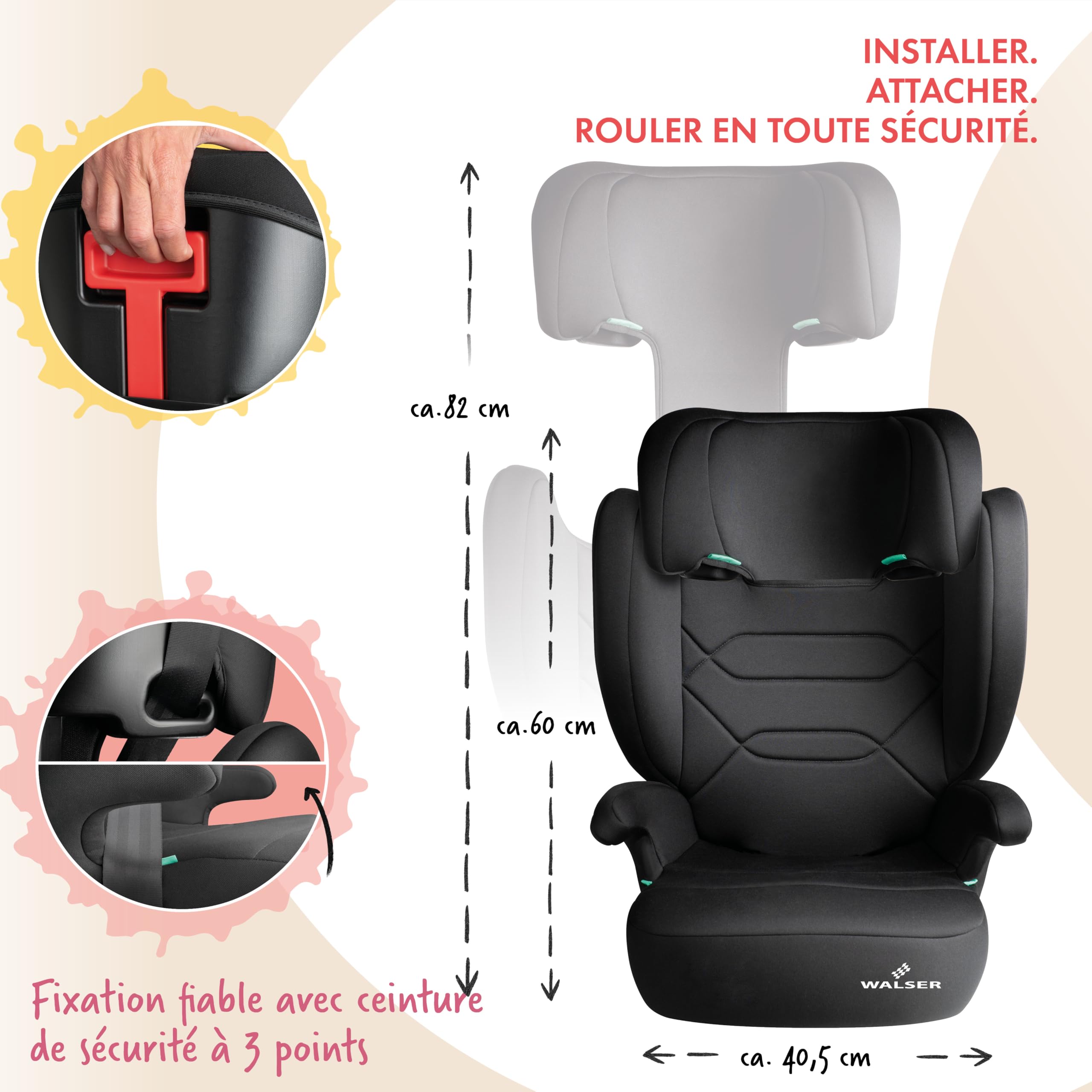 WALSER Siege auto enfant Premium Numa, rehausseur enfant 2in1 confortable dossier amovible + appui-tete evolutif 3-8 ans 100-150 cm norme recente ECE R 129, rehausseur voiture anthracite