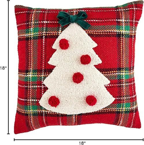 Miniatura 3 de Mud Pie Almohada cuadrada con gancho de tartán, 18 x 18 pulgadas, rojo