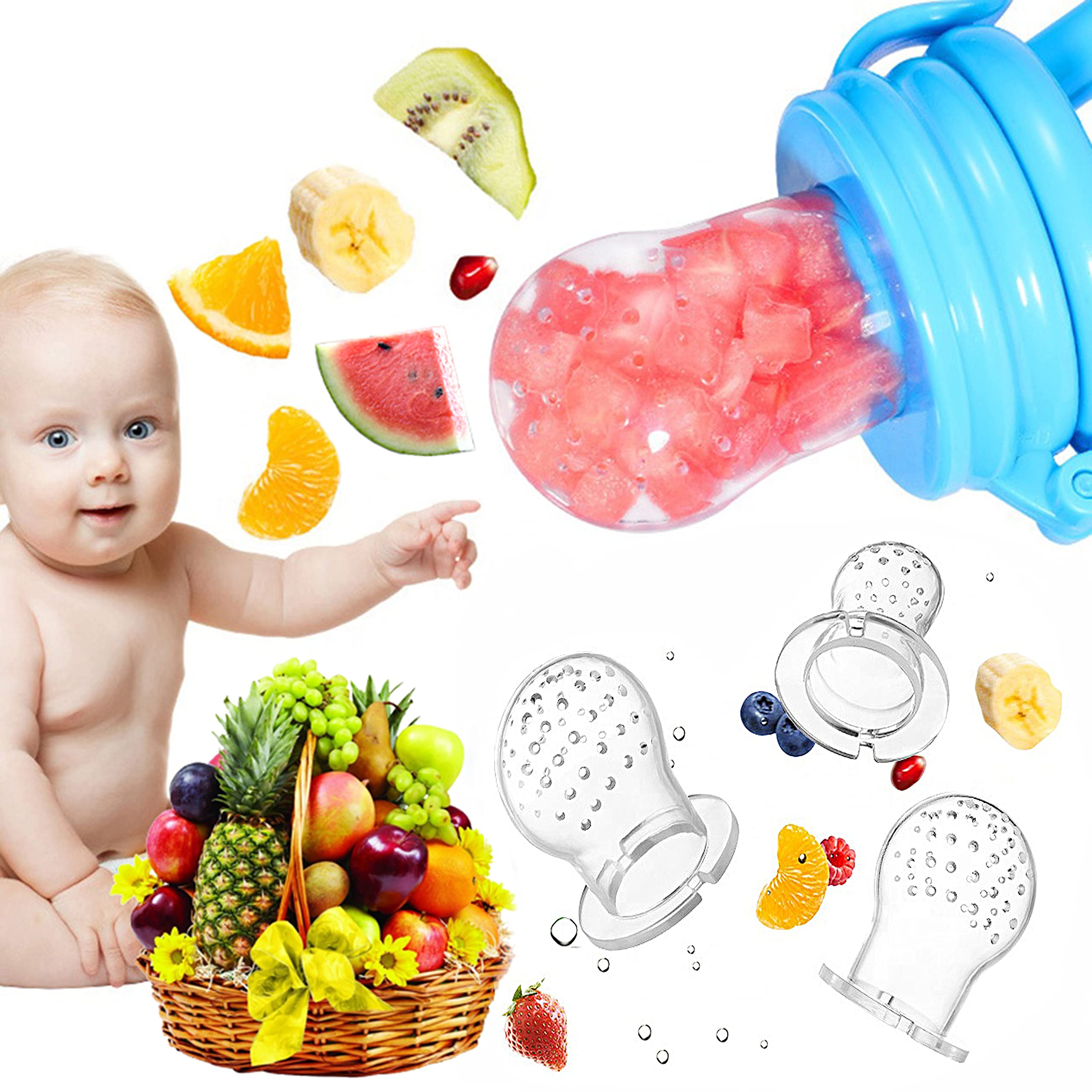 MOM Cares Baby Teether & Nibbler for Feeding Fruits and Vegetables with 3 Extra Mesh Premium Soft Silicon Food Grade Silicon Ideal for 4 Months & up Multicolor