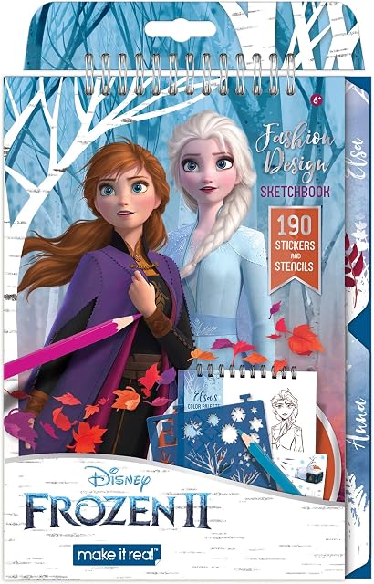 Make It Real Disney Frozen 2 Fashion Design Sketchbook. Colouring Book Gift for Girls. Includes Elsa & Anna Sketch Pages, Stencils, Stickers and More. Arts and Crafts for Kids.
