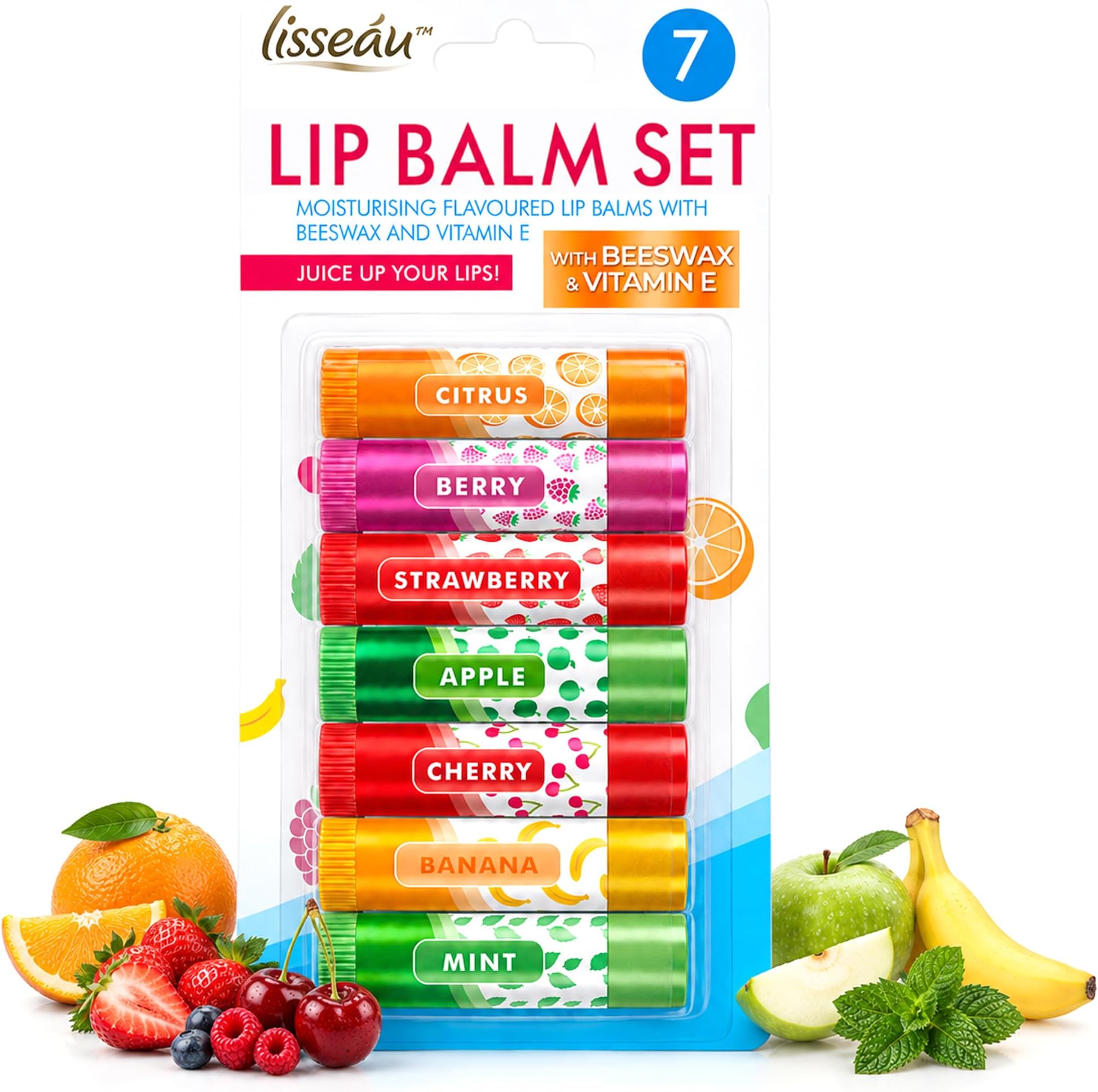 SOL 7pk Flavoured Lip Balm Set - Lip Balm Multipack with Vitamin E