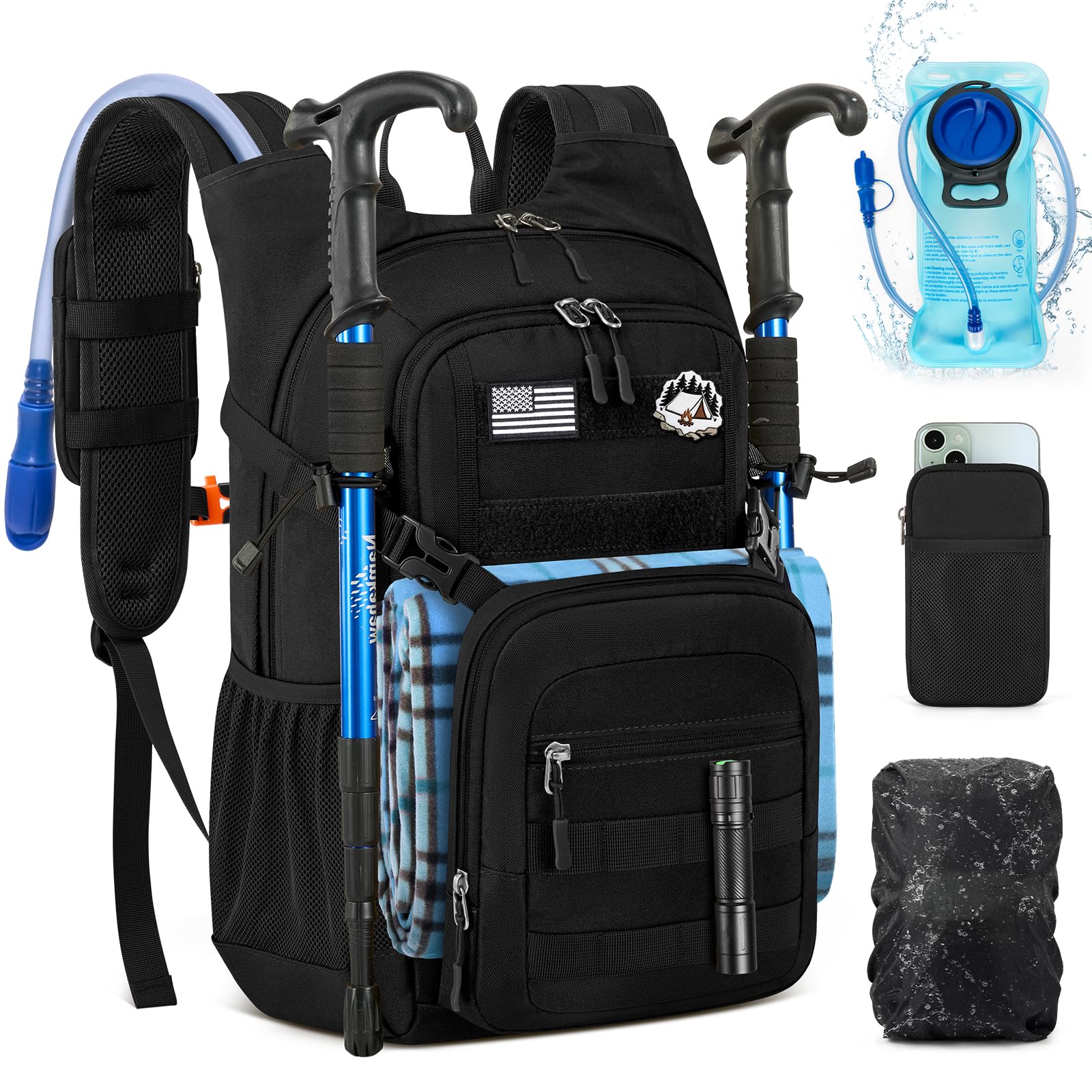 RAINSMORE 18L Hydration Backpack, 2L Water Bladder with Raincover, Molle