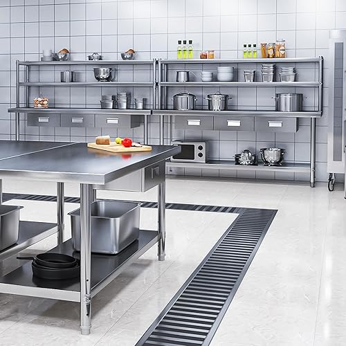 Miniatura 2 de YITAHOME Mesa de acero inoxidable de 72 x 24 pulgadas con estantes y cajones, mesa de trabajo con estante de 72 x 12 pulgadas y 3 cajones, mesa de