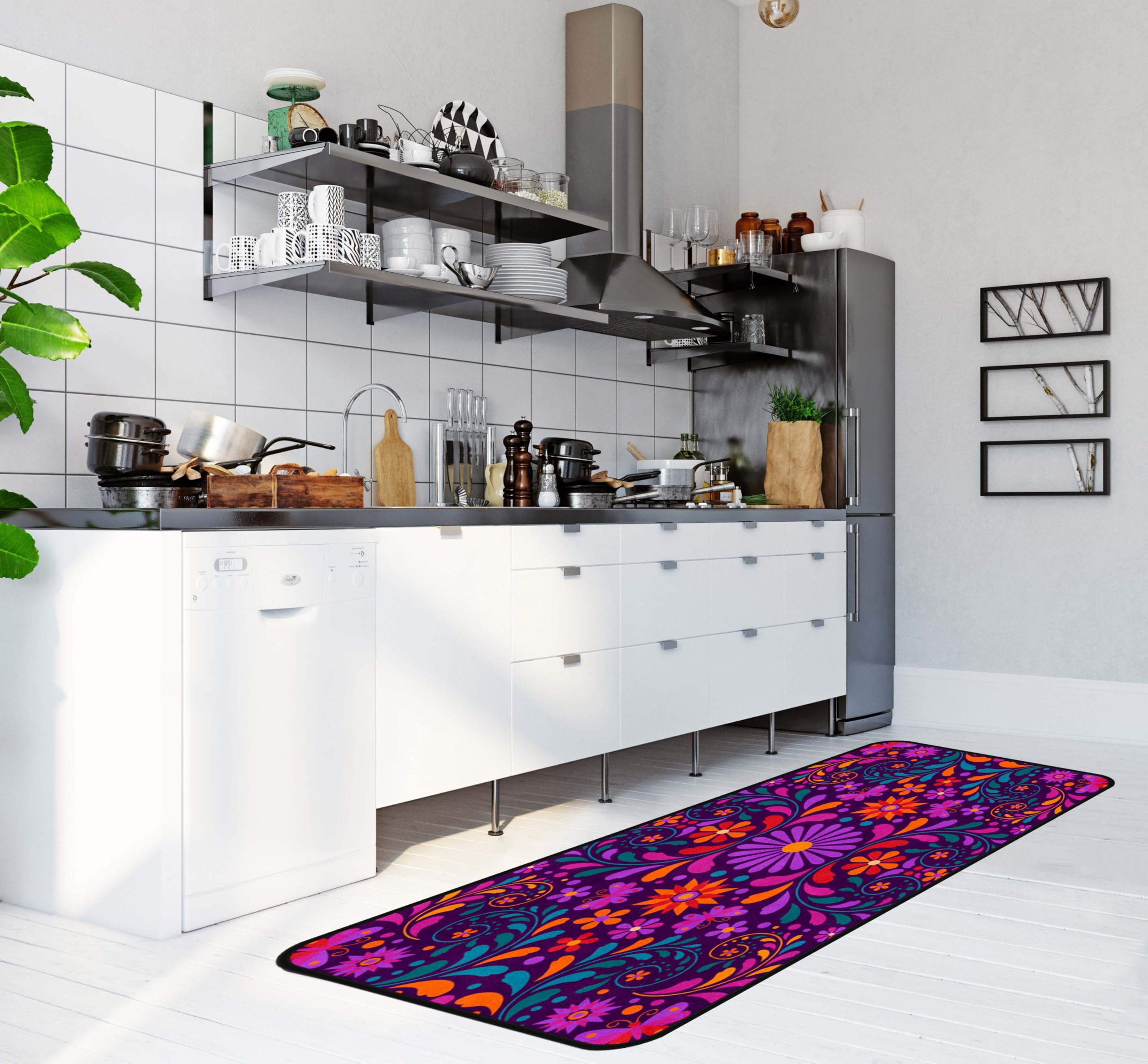 Mexican Floral Runner Rugs For Hallway, Mexican Talavera-Themed Kitchen
