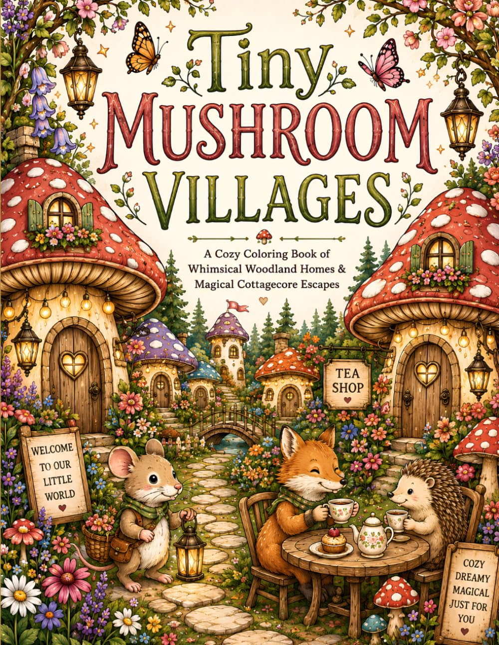 Tiny Mushroom Villages Coloring Book: A Cozy Coloring Book of Whimsical Woodland Homes & Magical Cottagecore Escapes (VelvetFox Hidden Treasures)