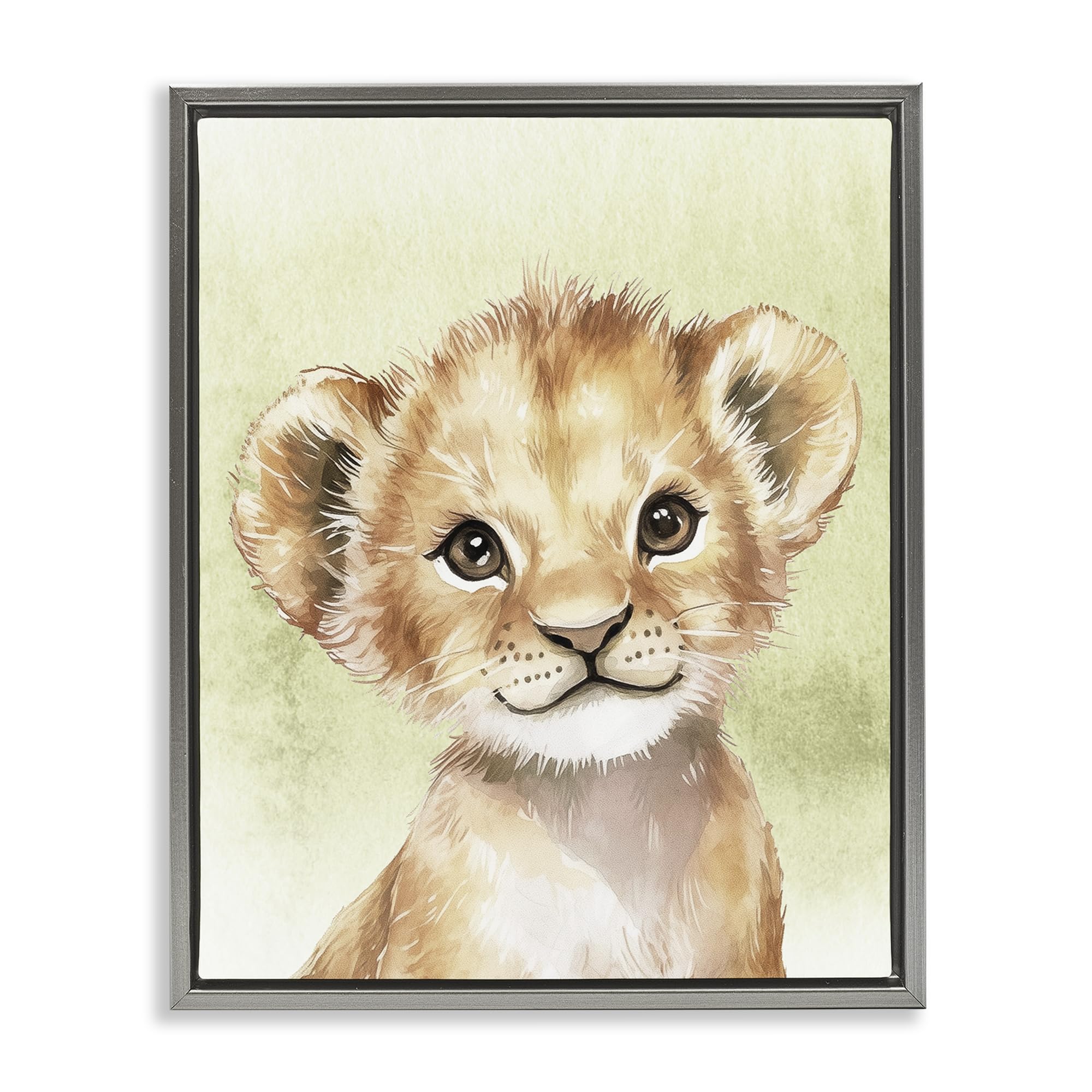 Stupell Industries 'Jungle Friends Baby Lion', Floating Frame Canvas Art, Gray, 25 x 31 Inches, Easy to Hang and Sturdy, Made in USA, by Christine Simpson Art