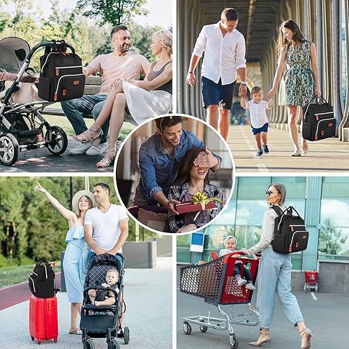 Miniatura 7 de Mochila para pañales para bebé, bolsa de bebé multifunción impermeable con cambiador, bolsillos aislados, bolsa grande para mamá, Negro -, Grande,