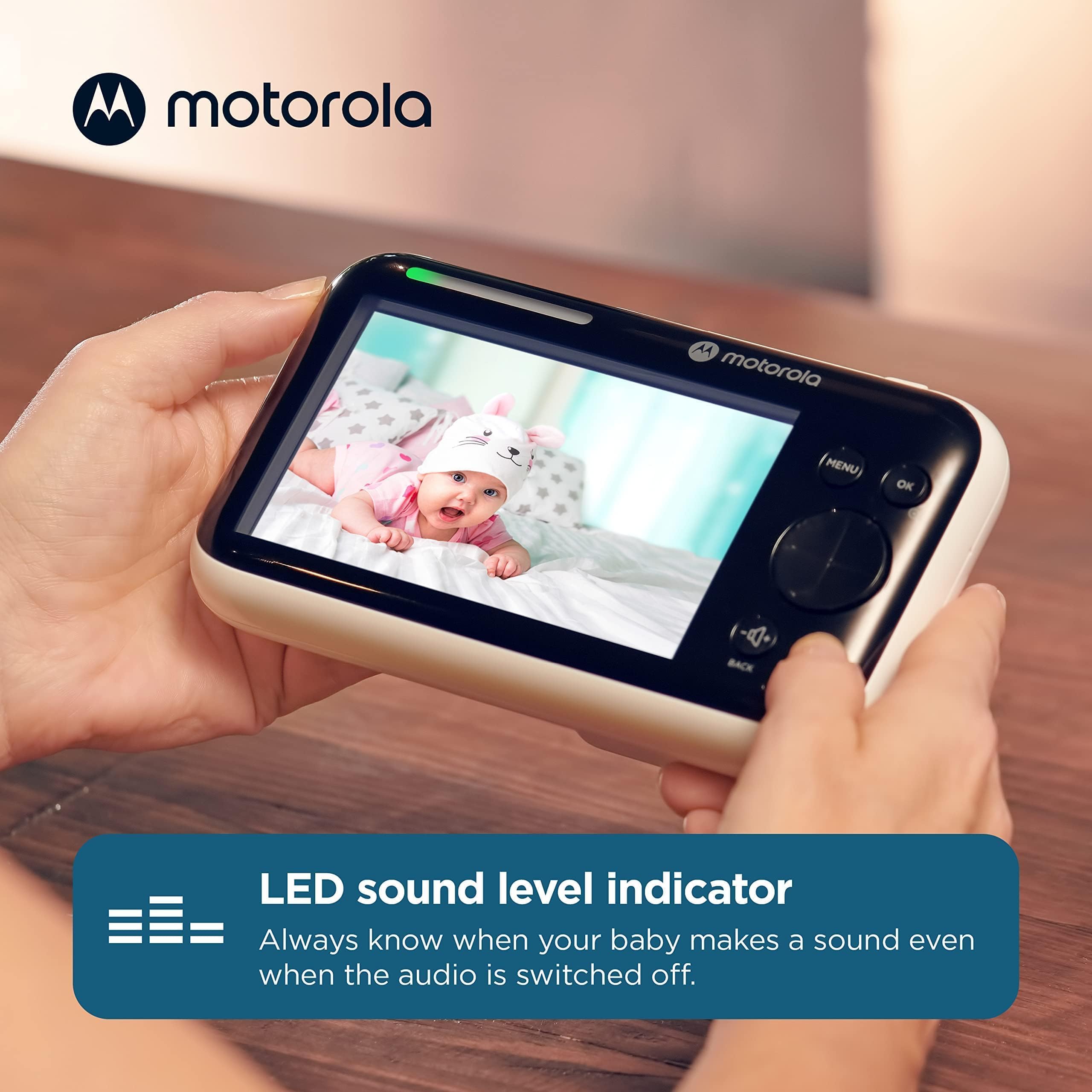 Motorola Nursery PIP1500 Baby Monitor con Telecamera, Unità Genitore da 5", Comunicazione a 2 Vie, Temperatura Ambiente, Visione Notturna a Infrarossi, Portata 300 m