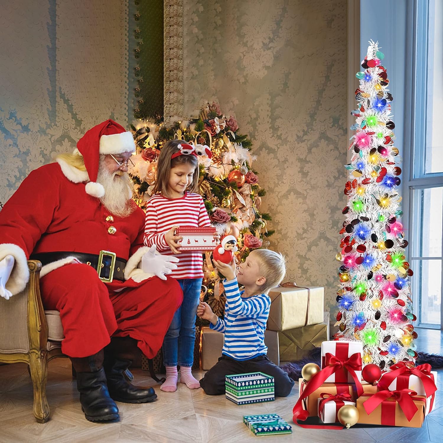 N&T NIETING Sapin de Noël artificiel pliable de 1,5 m pour décoration intérieure et extérieure Blanc