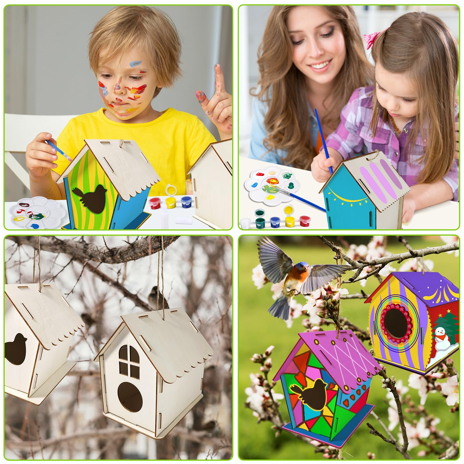 Heyzeibo Casitas para Pajaros Exterior - Juego de Bricolaje de 5 Piezas para Niños para Construir y Pintar, Caja de Pájaros para Manualidades Niños, Regalos de Pascua para Niñas