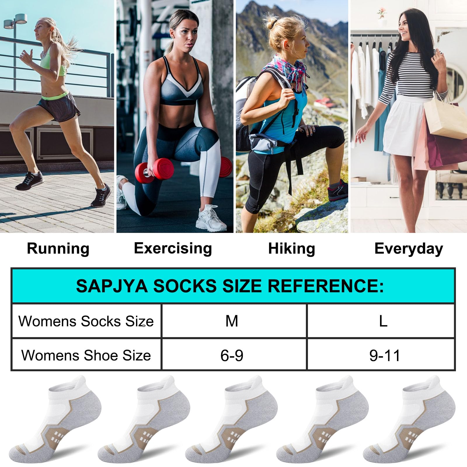 Calcetines deportivos para correr para mujer, cómodos, acolchados, antiampollas, 5 pares