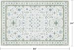 Washable Boho Bathroom Rug 2x3 - Small Throw Area Rugs for Powder Room, Laundry, Kitchen, Blue and Green Oushak Modern Eclectic Geometric Floral Pastel Decor, Low Pile Non-Slip Stain Resistant