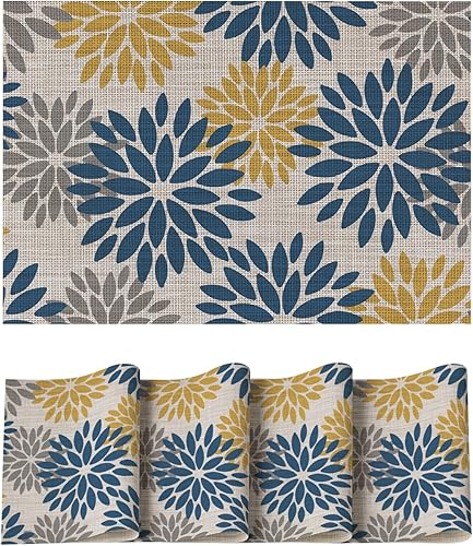 Artoid Mode Juego de 4 manteles individuales de vinilo floral, resistentes al calor, lavables, antideslizantes, de PVC, para decoración de fiestas,