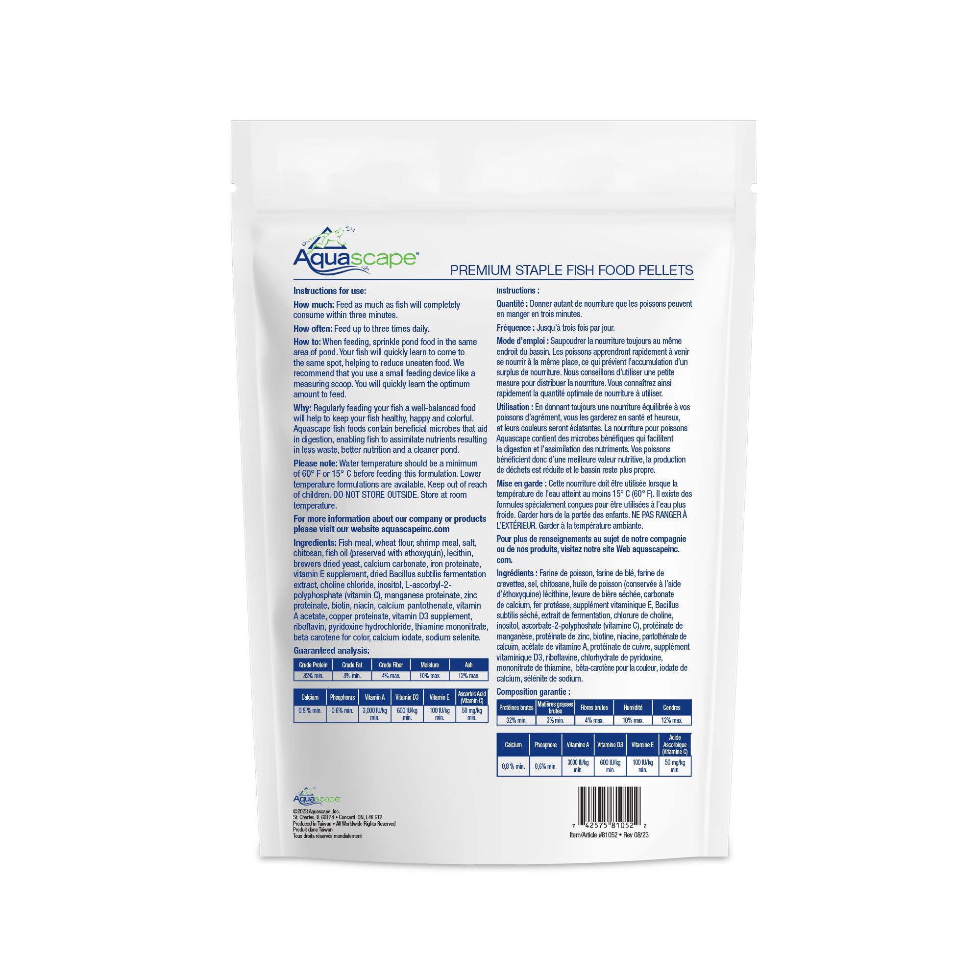 Aquascape Comida para estanques y Koifischene Premium, varios tamaños de pellets de 4,4 libras