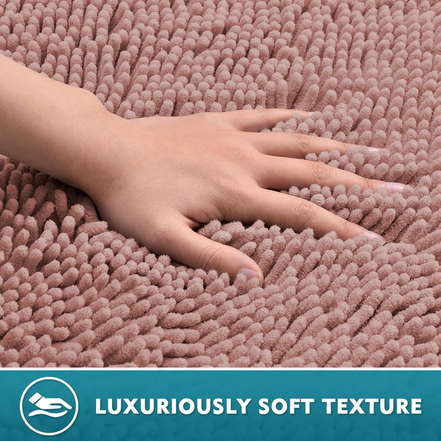 Bathroom Rugs Sets 3 Piece, Extra Soft Absorbent Chenille Bath Rugs, Non Slip Rubber Backing Machine Washable Quick Dry Bath Mats for Bathroom Floor, Tub, Shower, Home Decor Accessories, Misty Rose