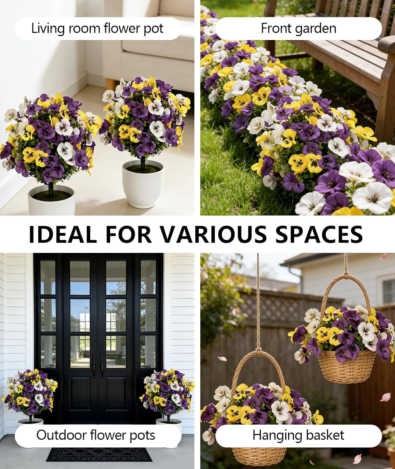 2 Pack Artificial Petunia Flowers in Pots - 23'' Tall Realistic Faux Plants, UV Resistant Outdoor/Indoor Decor for Garden, Patio, Porch, Window Box, No Maintenance Needed (Yellow)