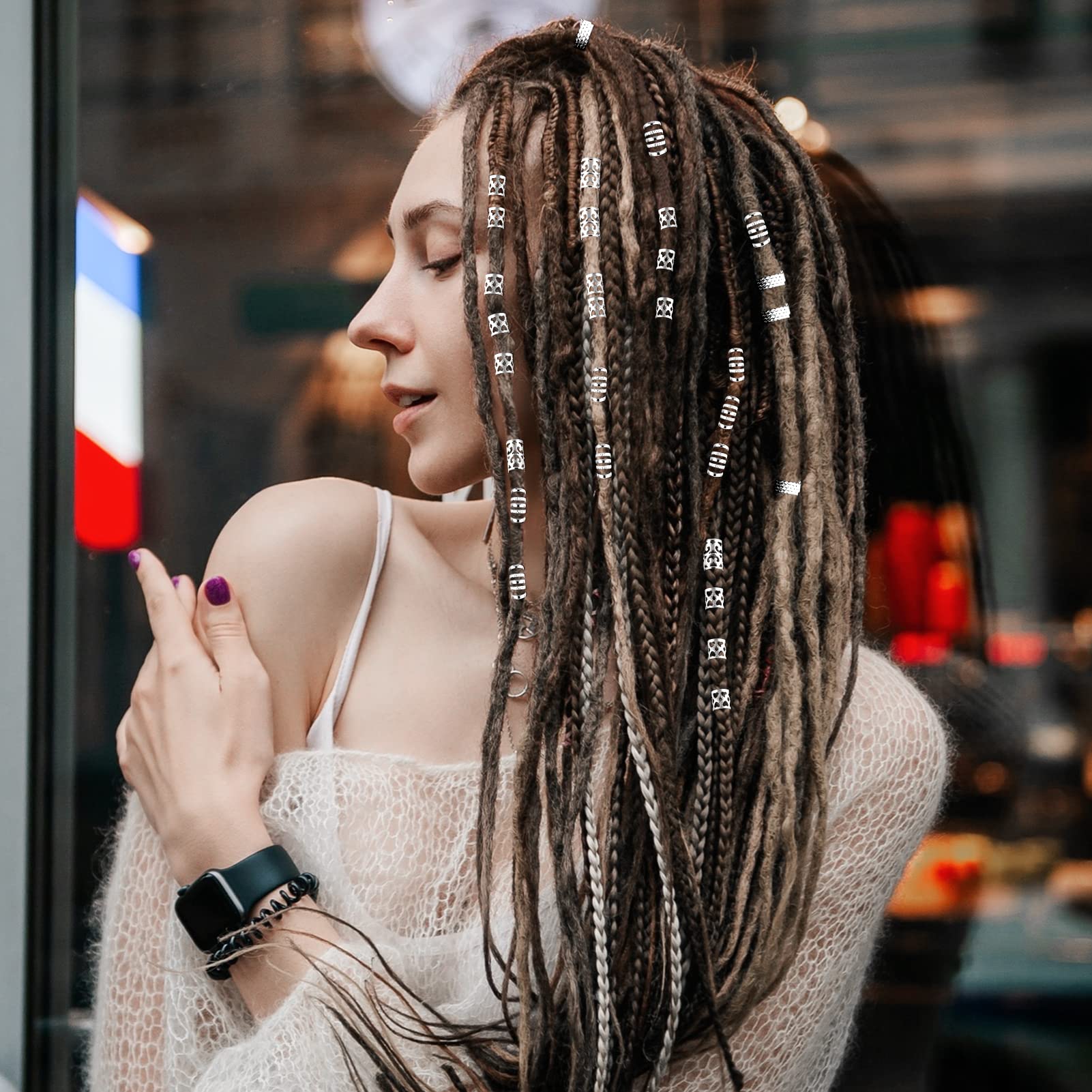 MELLIEX Pack of 70 Dreadlocks Jewellery, Aluminium Hair Rings for Braids Adjustable Braids, Jewellery - Image 3
