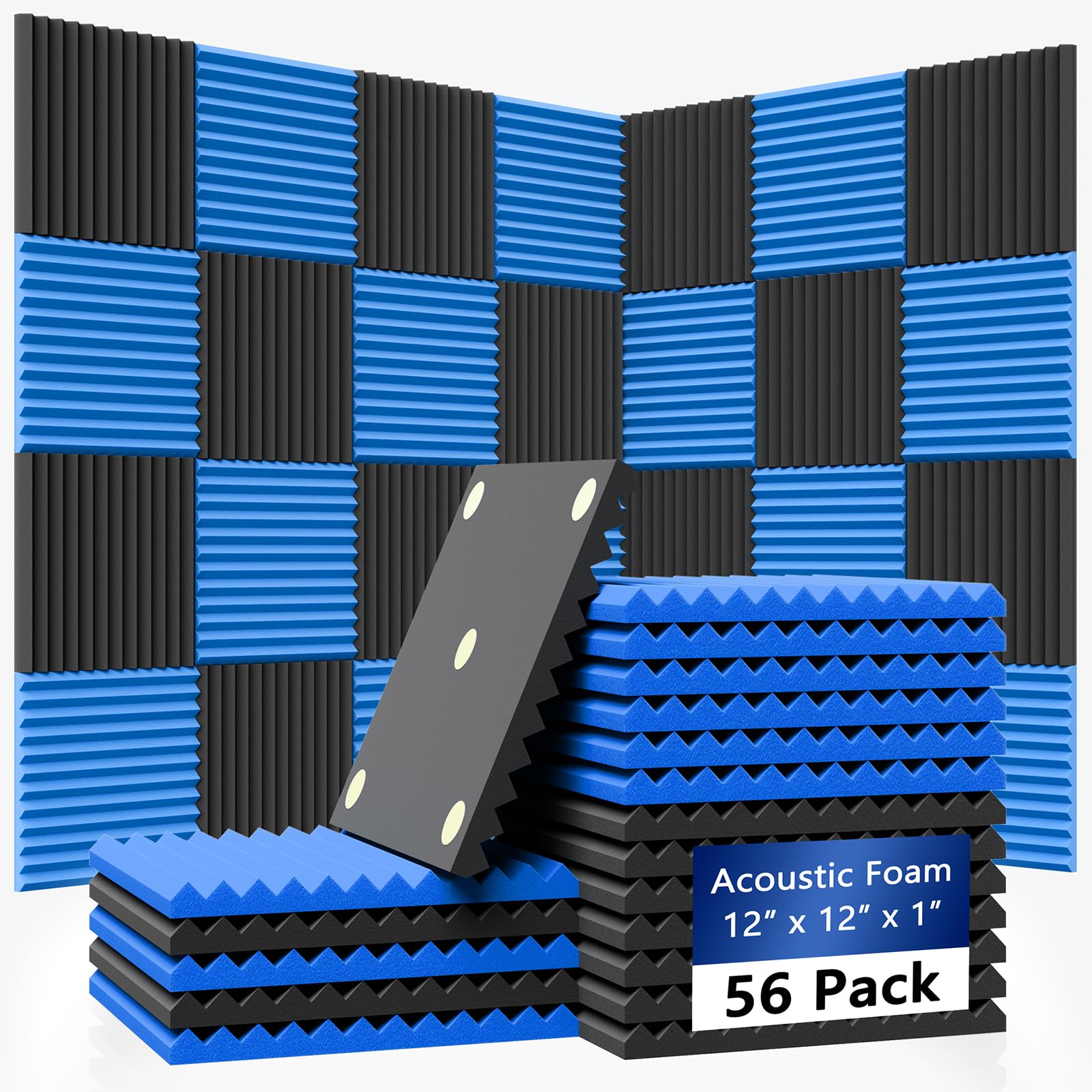 56 Pack Acoustic Foam Wall Panels, 12 x 12 x 1 in