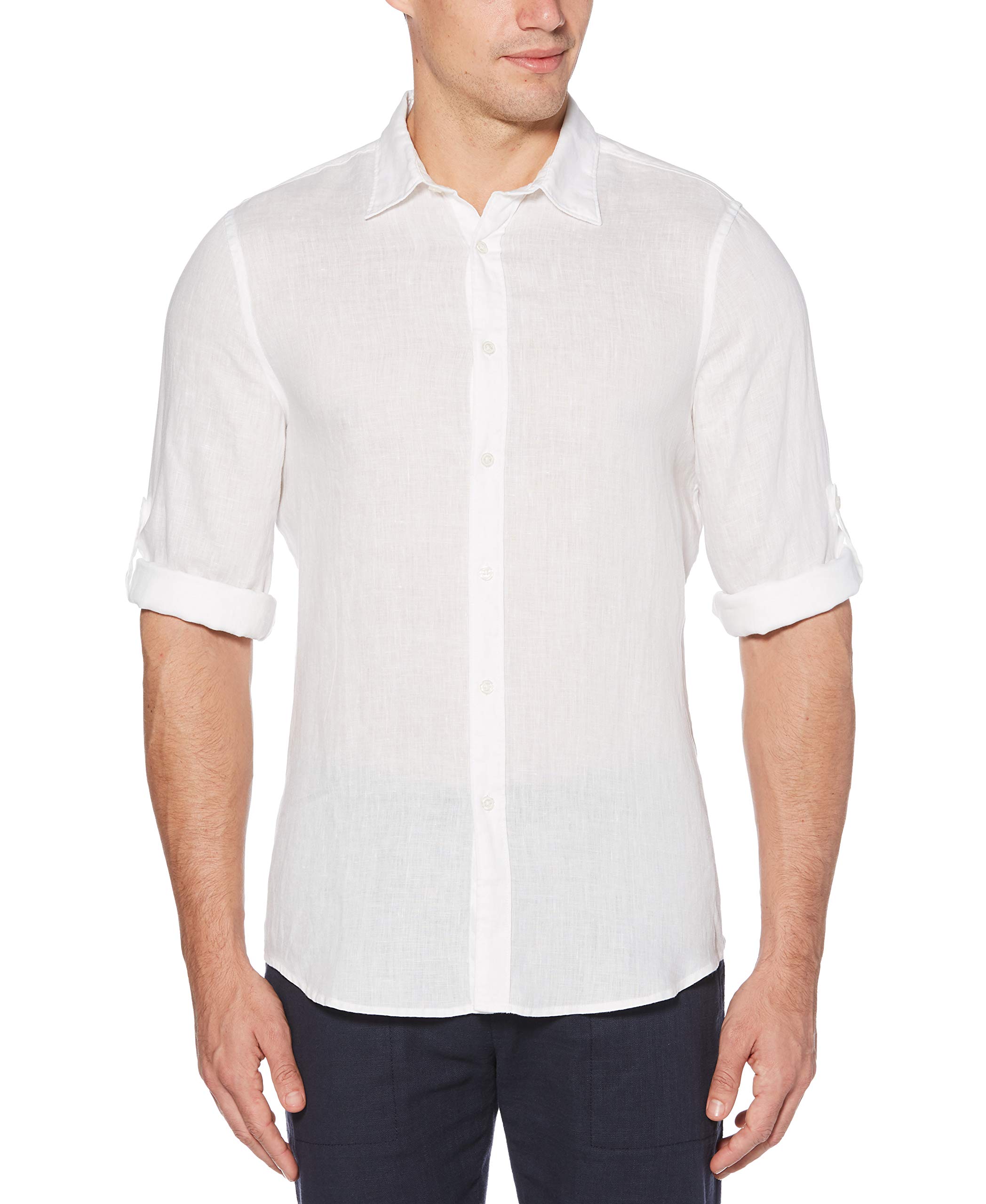 Perry Ellis Herren Long Sleeve Solid Linen Button-up Chambray Shirt Hemd