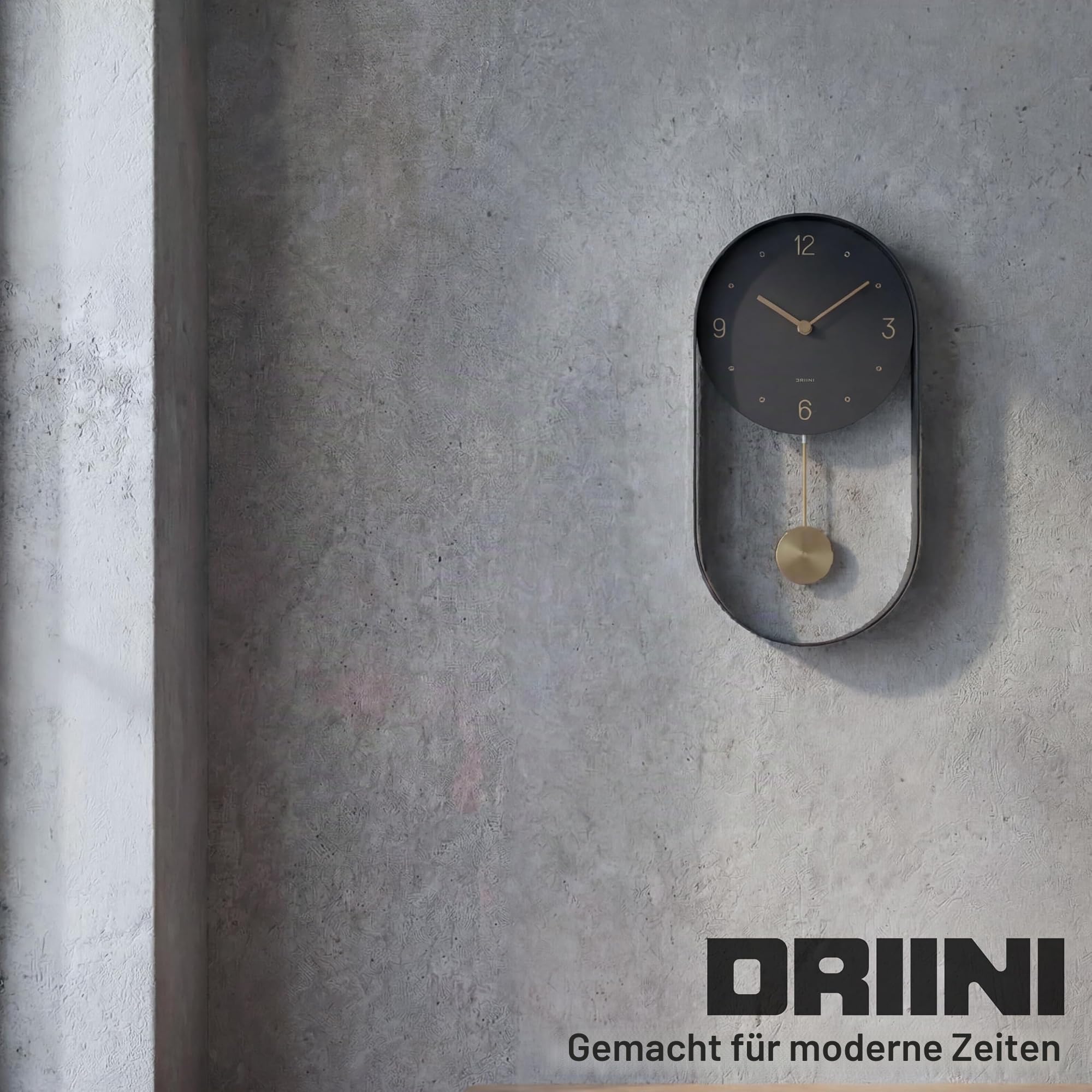 Driini Moderne Pendel-Wanduhr – dekorativer und einzigartiger Metallrahmen mit 20,3 cm Ziffernblatt – zeitgemäßes, minimalistisches Design mit geräuschlosem Batteriebetrieb – inklusive schwarzem und