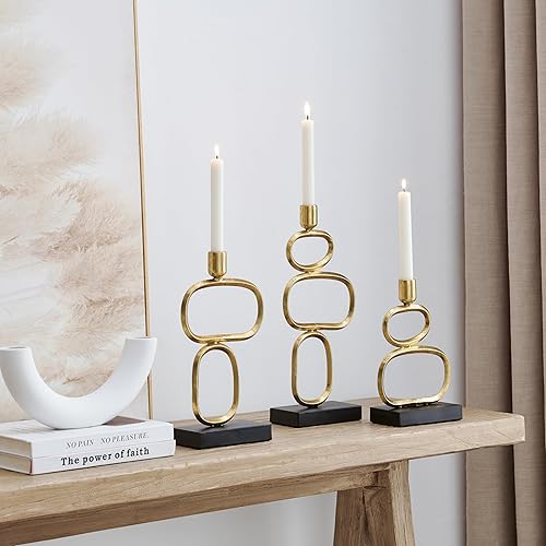 Miniatura 3 de Danya B. Eduardo Midcentury - Candelabros modernos esculpidos geométricos dorados y negros, juego de 3