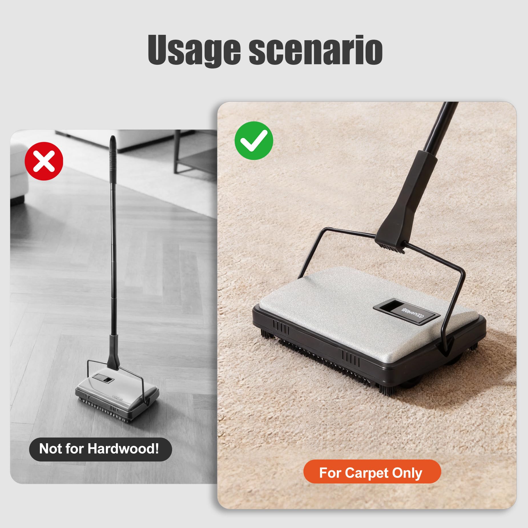 CLEANHOME Carpet Sweeper - Pet Hair & Cordless -7