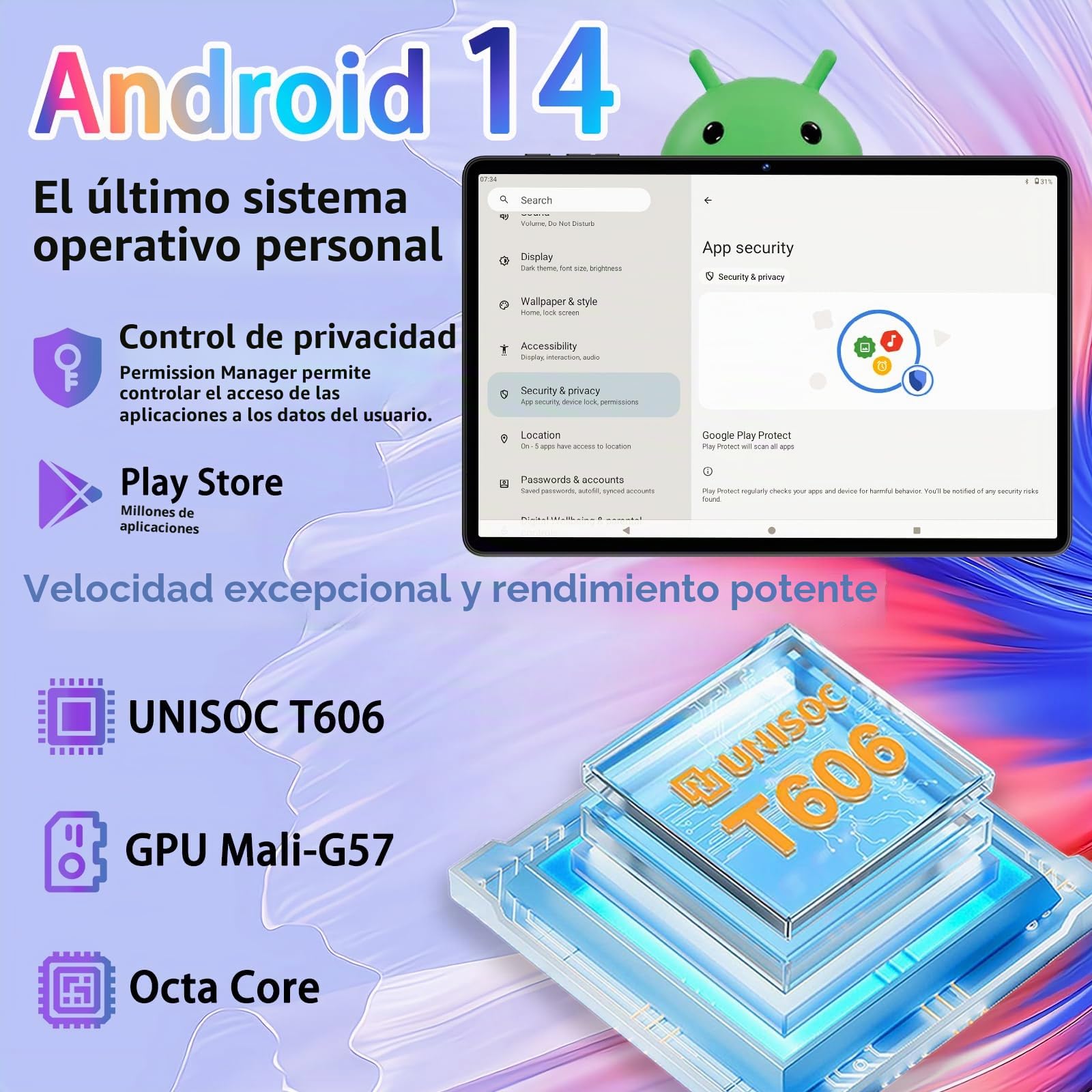 Tablet 11 Pulgadas Android con Gemini AI – 24GB RAM + 256GB ROM Ampliable 1TB, 8000mAh, Cámara 13MP+5MP, WiFi 5G, Widevine L1, Face ID, GPS, Octa-Core 2.0GHz, IPS HD Incell – con Funda – Negro intenso