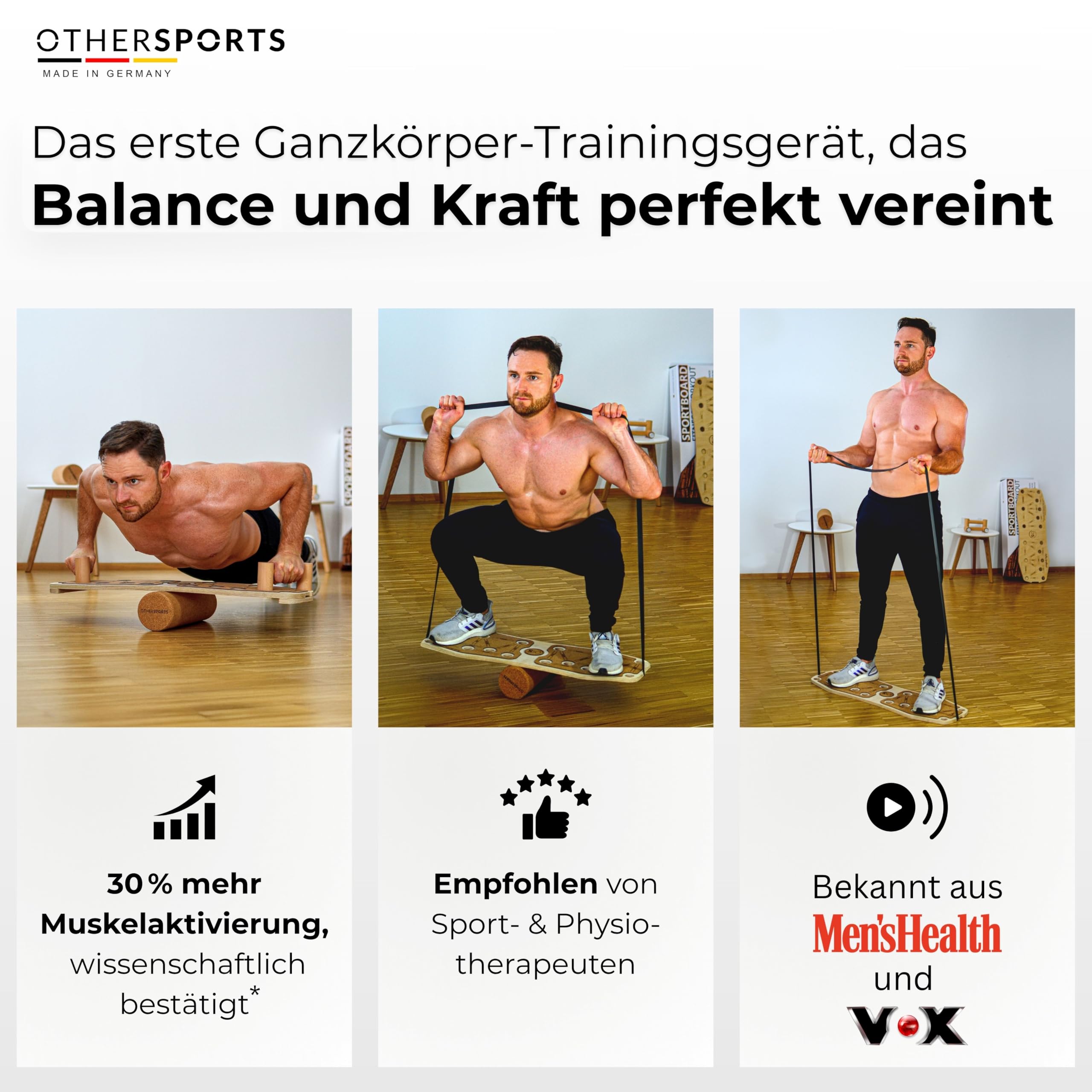 Sportboard korkowy przyrząd treningowy do treningu równowagi całego ciała, do równowagi i budowy mięśni (bez akcesoriów – Grip Braun)