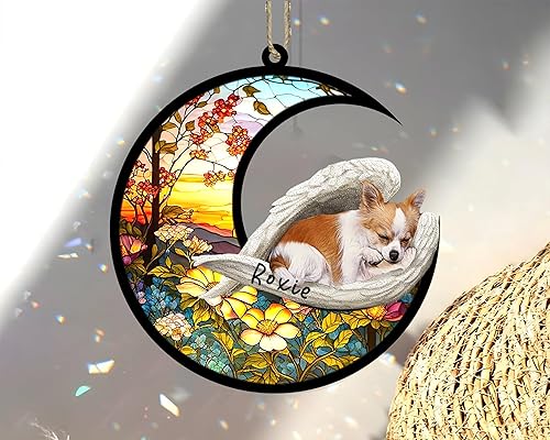 Miniatura 668 de Chow Chow Dog Memorial Suncatcher, adorno de Navidad Chow Chow con nombre, atrapador de pérdida de mascotas, regalos para los amantes de los perros