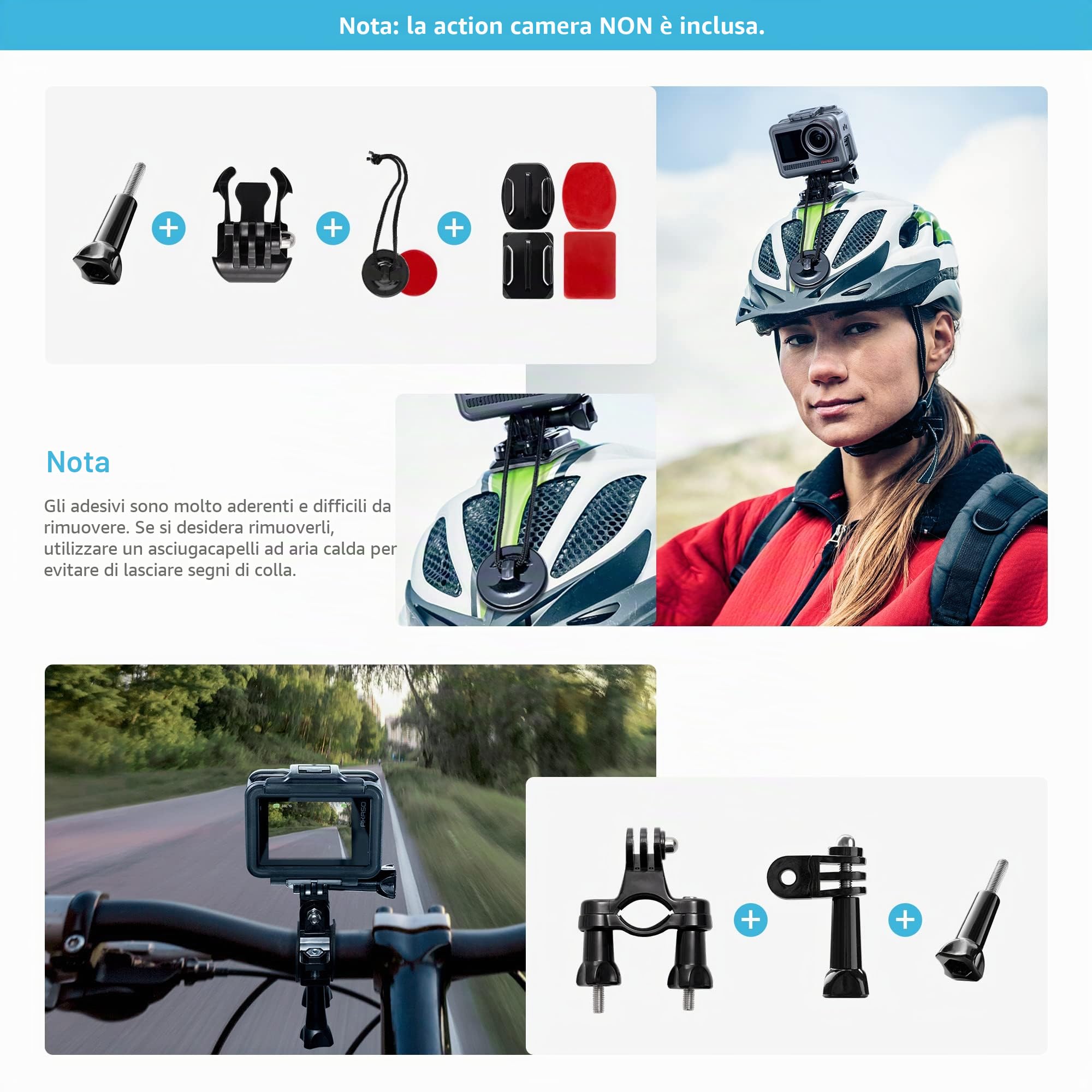 AKASO Kit di Accessori per Action Cam Compatibile con GoPro Hero/ Insta360 DJI Vemont Victure APEMAN COOAU WOLFANG e Altro