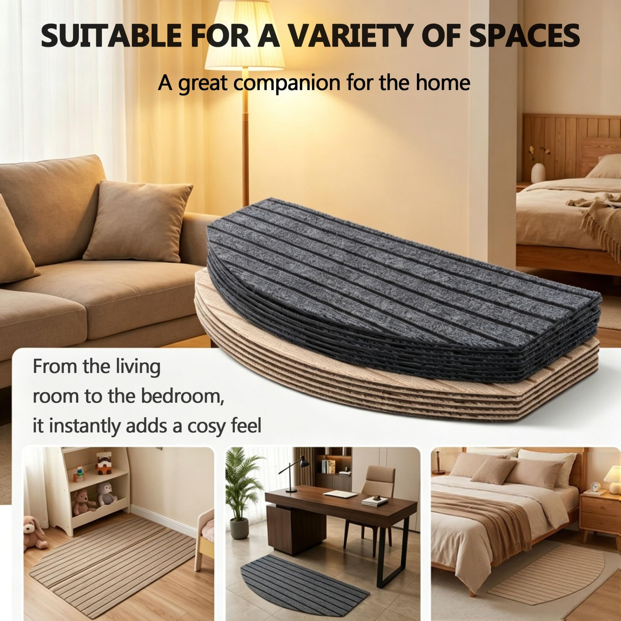 Set di 15/10/5/2 Copertura Antiscivolo per Scale, 60x24cm Tappetini per Scale a Chiocciola Semicircolare Adesivi Passatoie per Gradini Lavabile per Interne Marmo legno Scale(A3,60x24cm(15pcs))